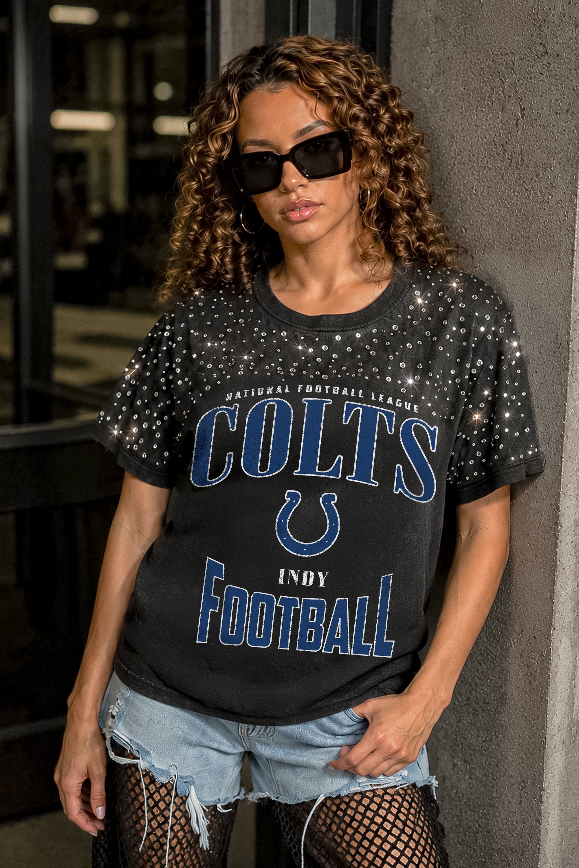 INDIANAPOLIS COLTS IN THE ZONE VINTAGE WASH RHINESTONE TEE