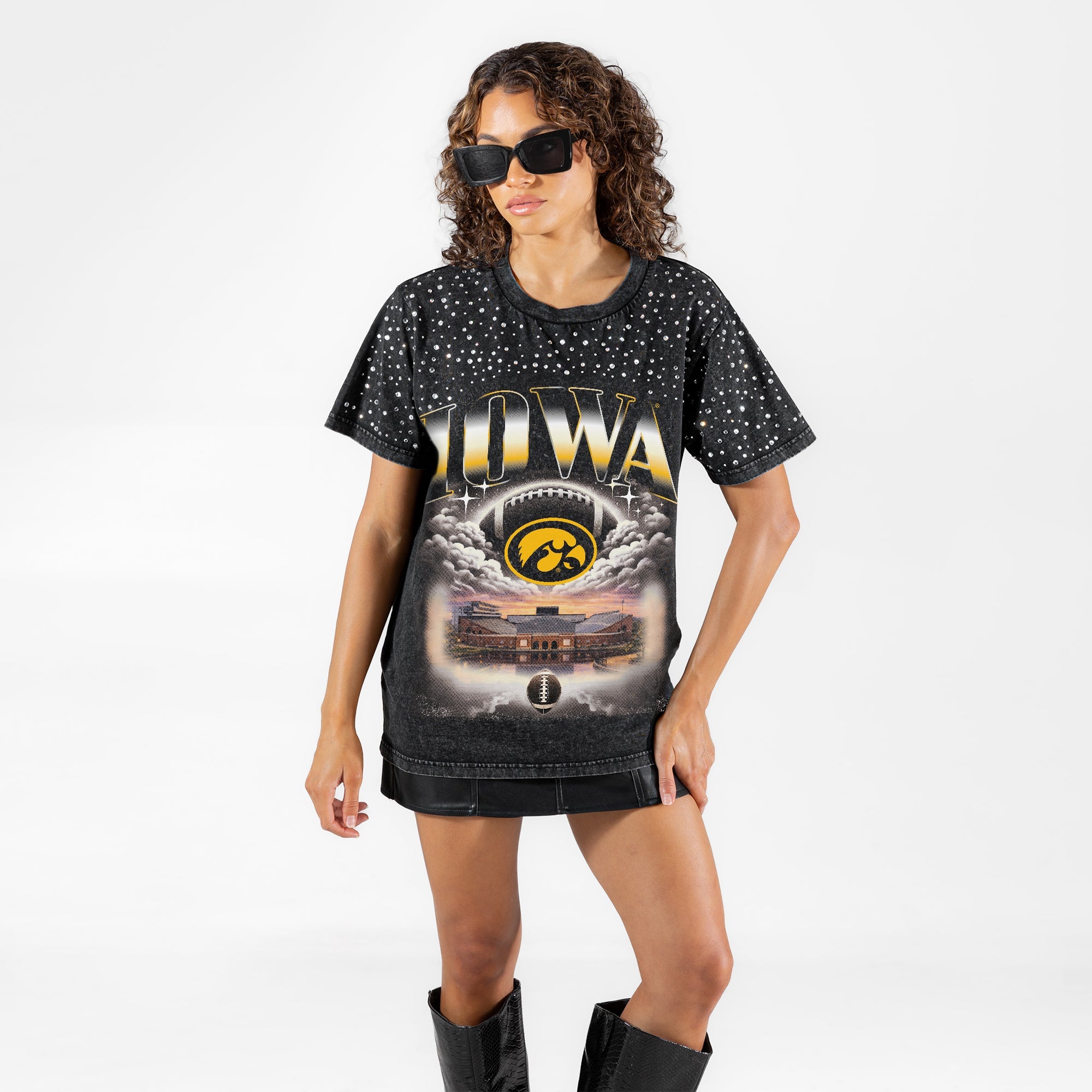IOWA HAWKEYES SKY'S THE LIMIT VINTAGE WASH RHINESTONE TEE