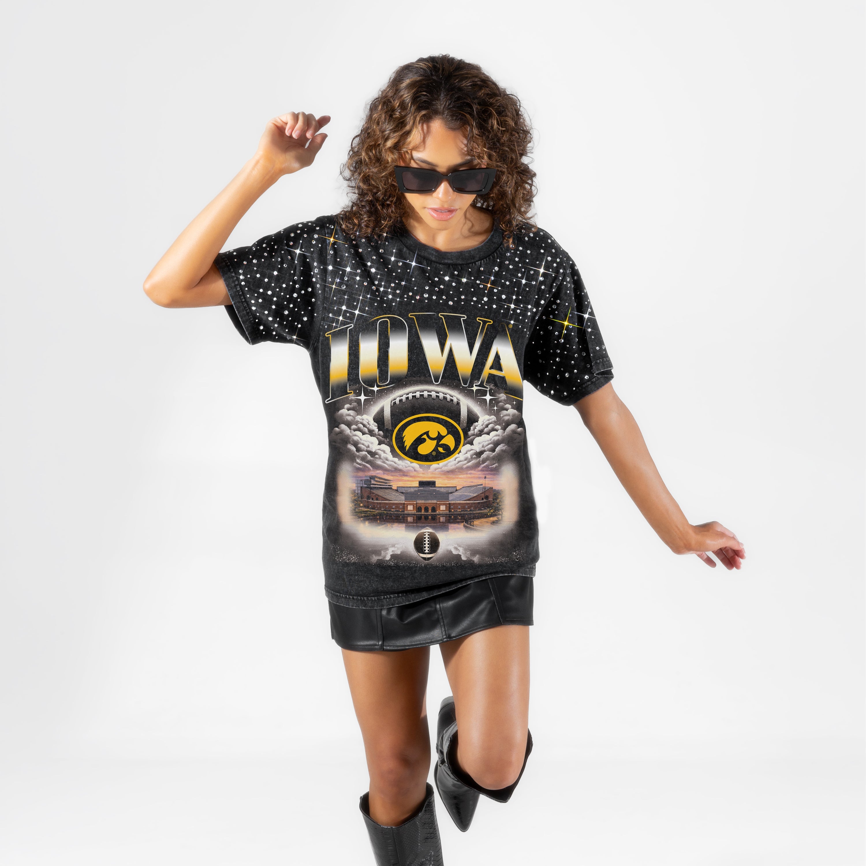 IOWA HAWKEYES SKY'S THE LIMIT VINTAGE WASH RHINESTONE TEE