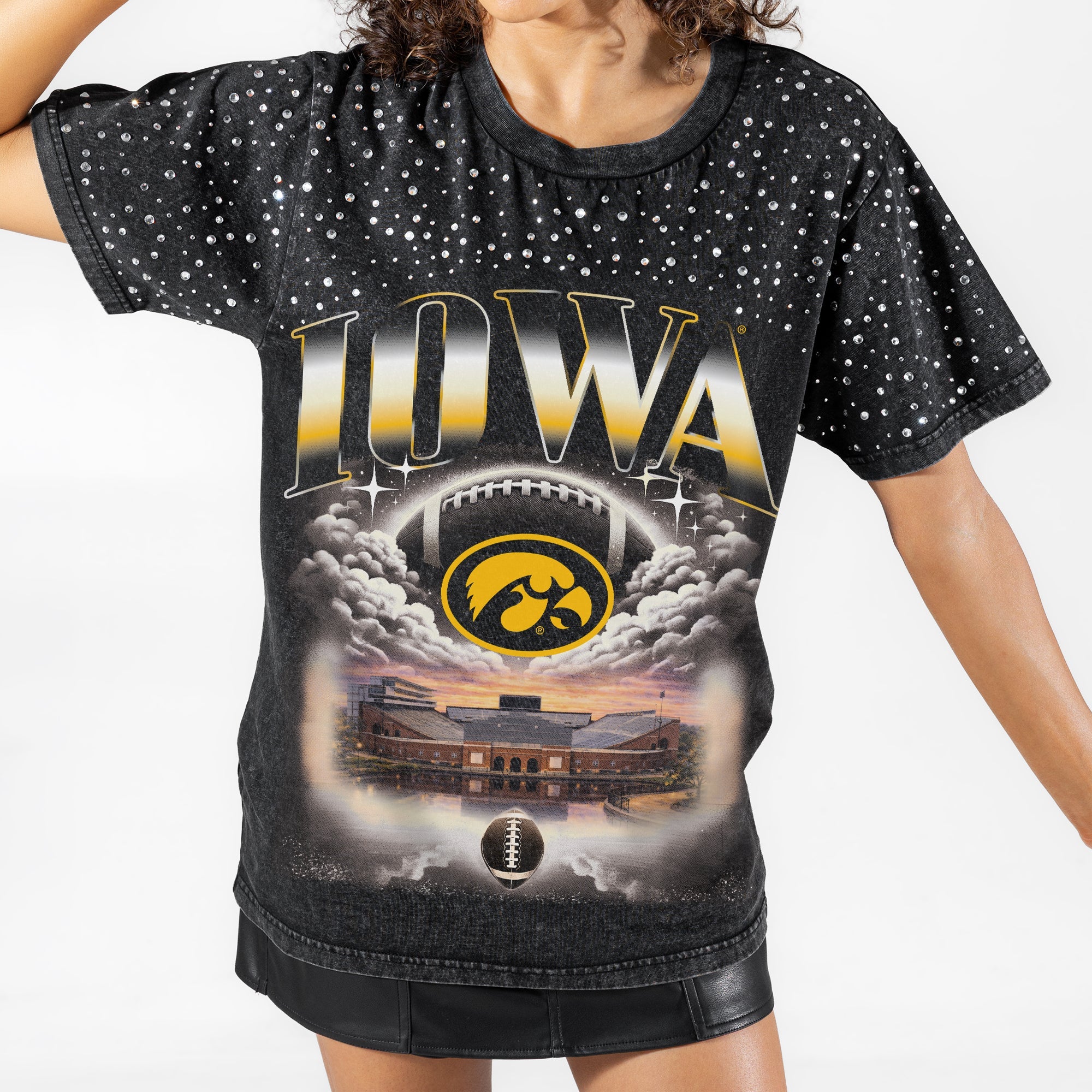 IOWA HAWKEYES SKY'S THE LIMIT VINTAGE WASH RHINESTONE TEE