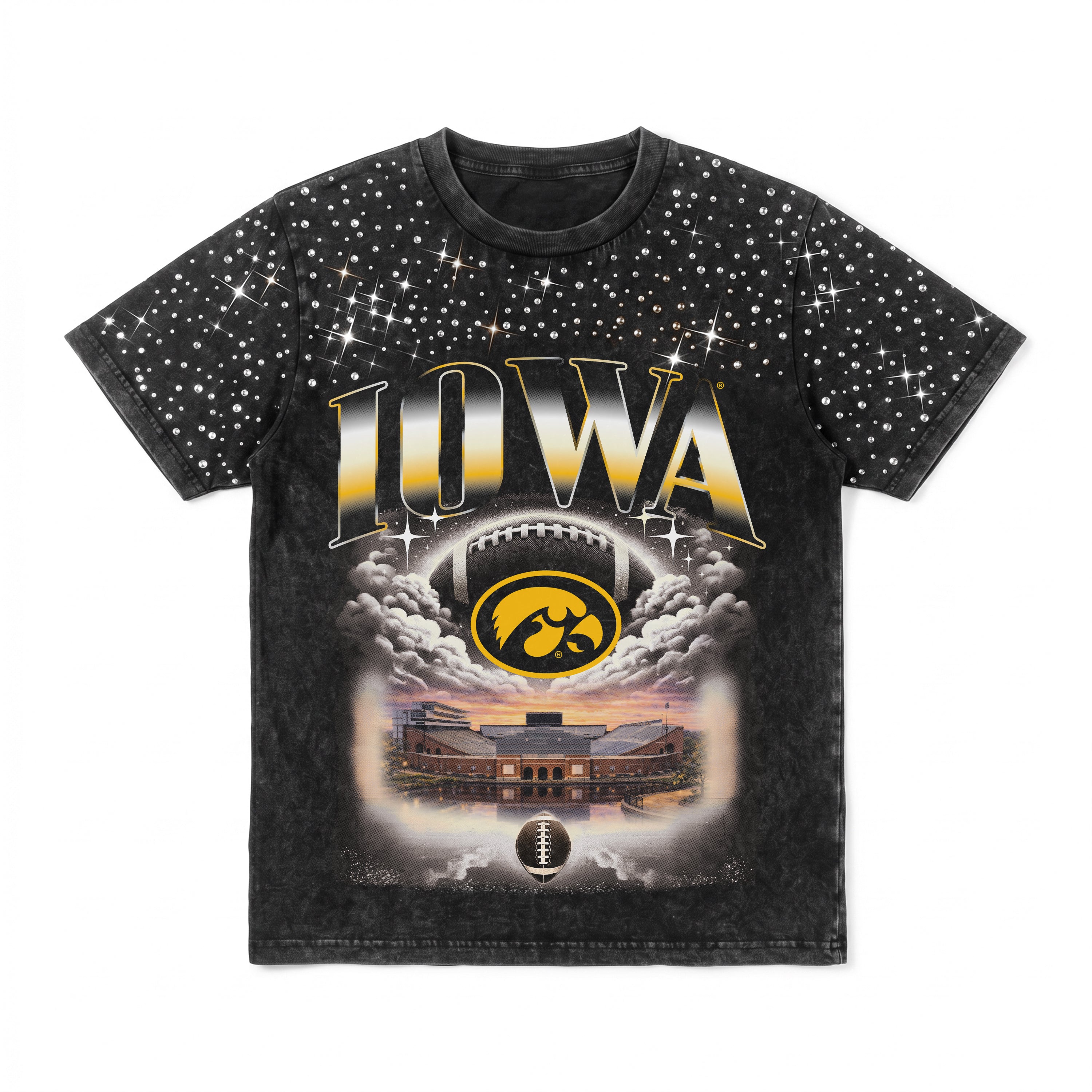 IOWA HAWKEYES SKY'S THE LIMIT VINTAGE WASH RHINESTONE TEE
