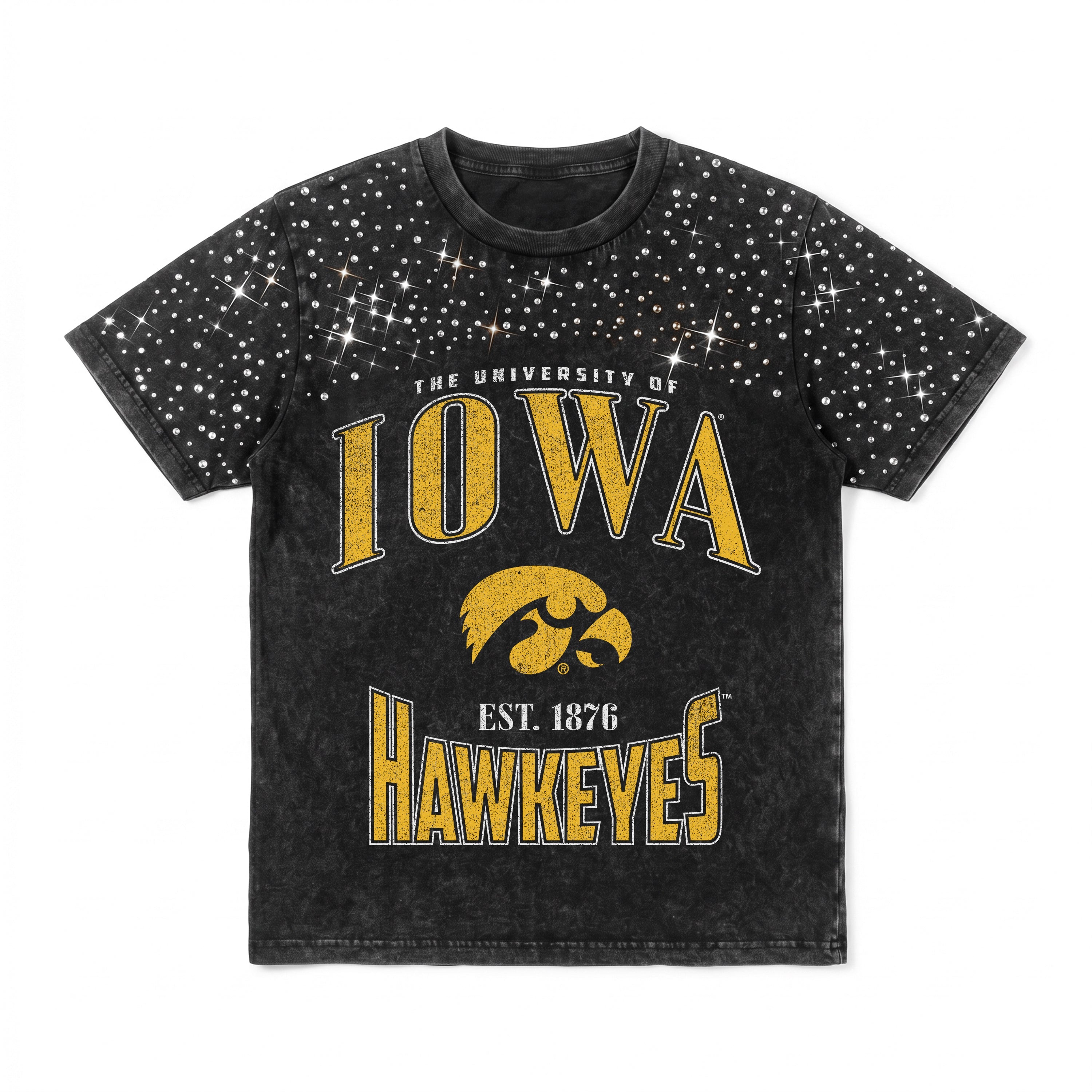 IOWA HAWKEYES IN THE ZONE VINTAGE WASH RHINESTONE TEE
