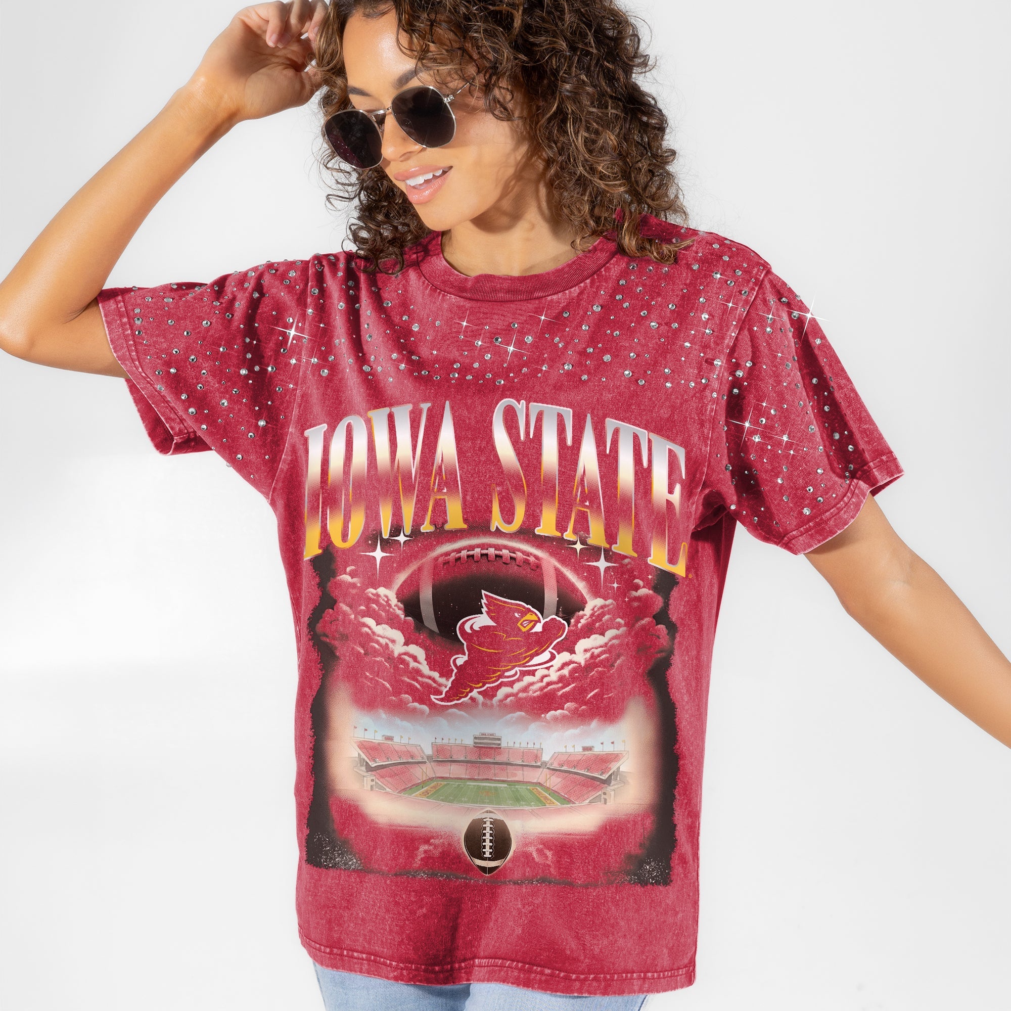 IOWA STATE CYCLONES SKY'S THE LIMIT VINTAGE WASH RHINESTONE TEE