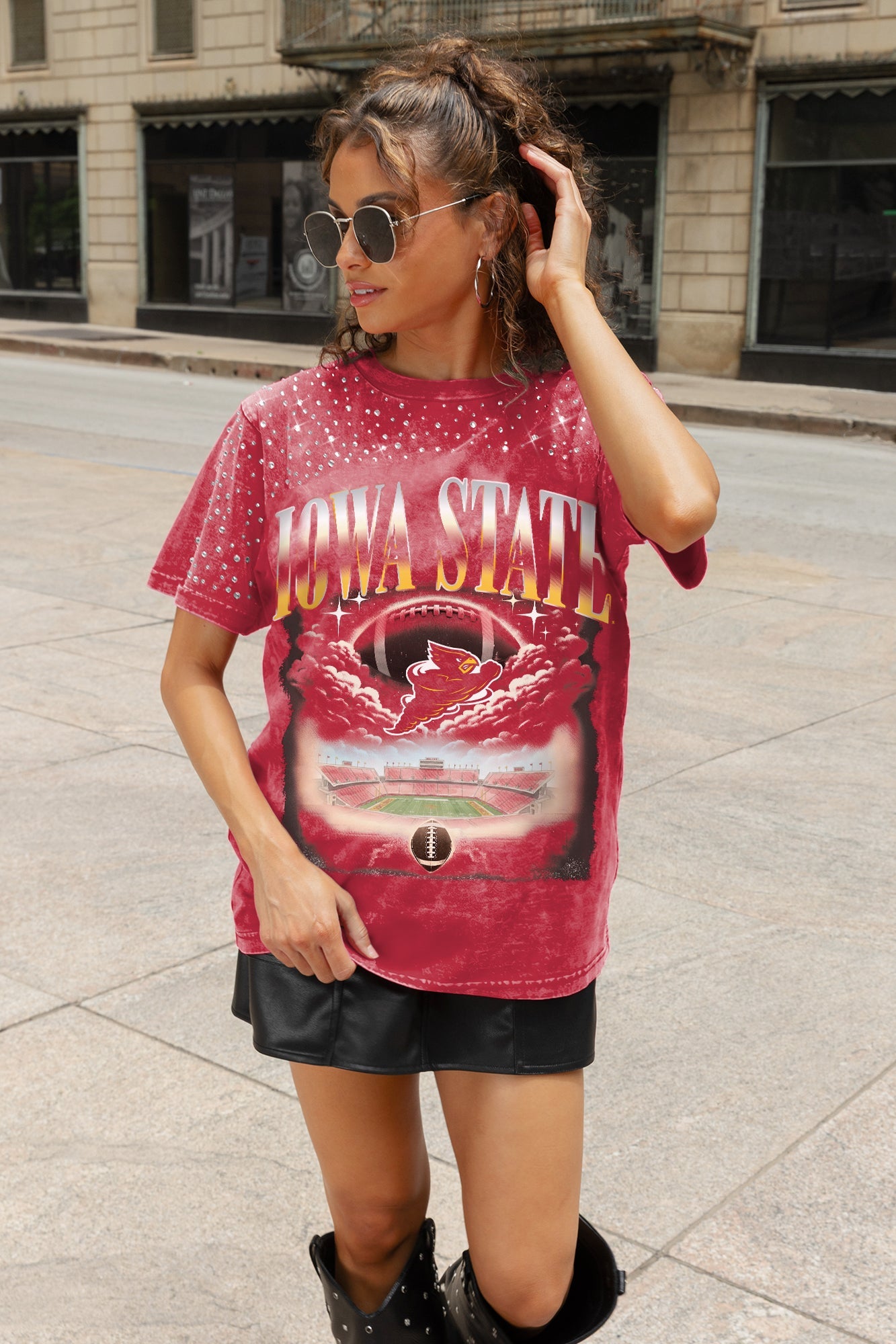 IOWA STATE CYCLONES SKY'S THE LIMIT VINTAGE WASH RHINESTONE TEE