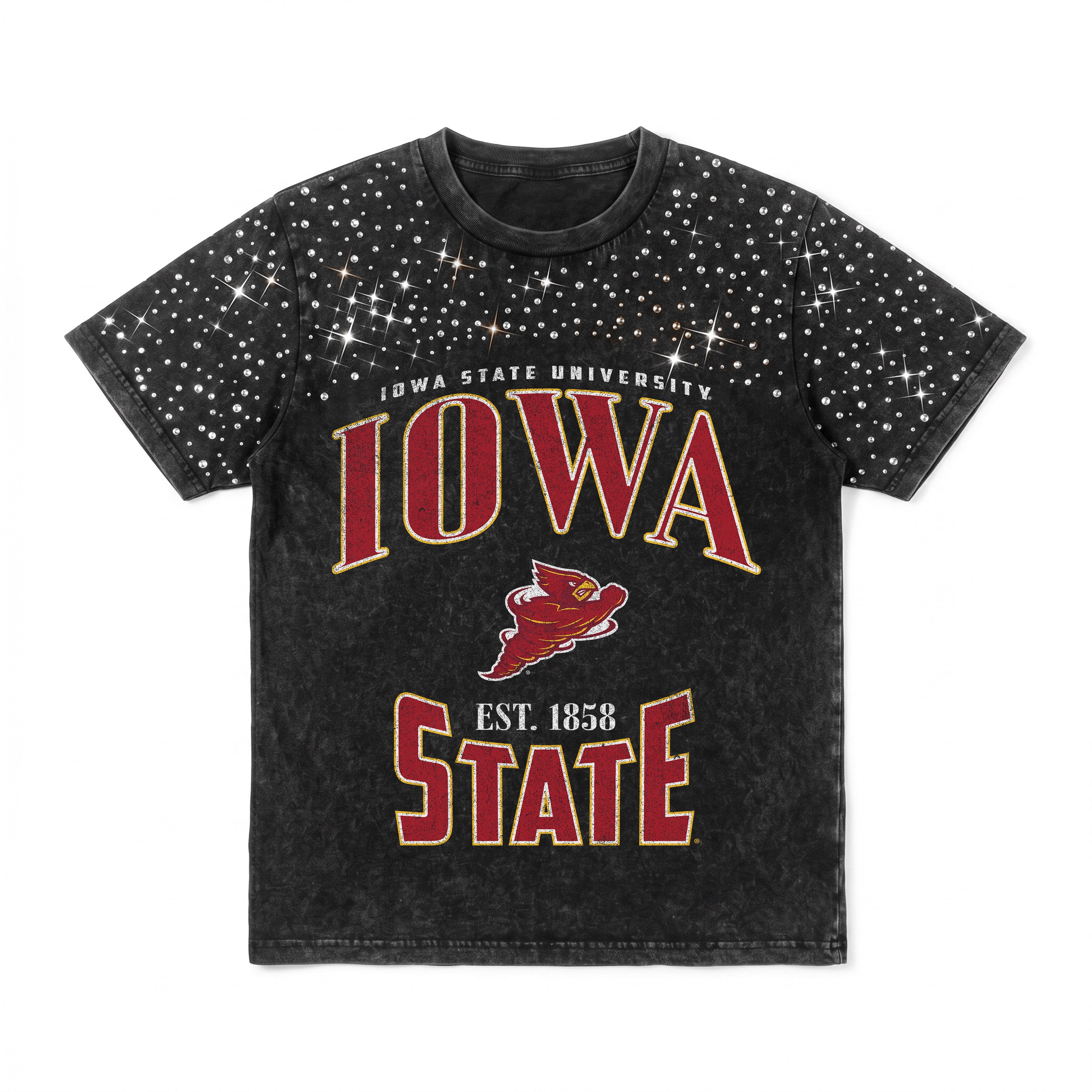 IOWA STATE CYCLONES IN THE ZONE VINTAGE WASH RHINESTONE TEE