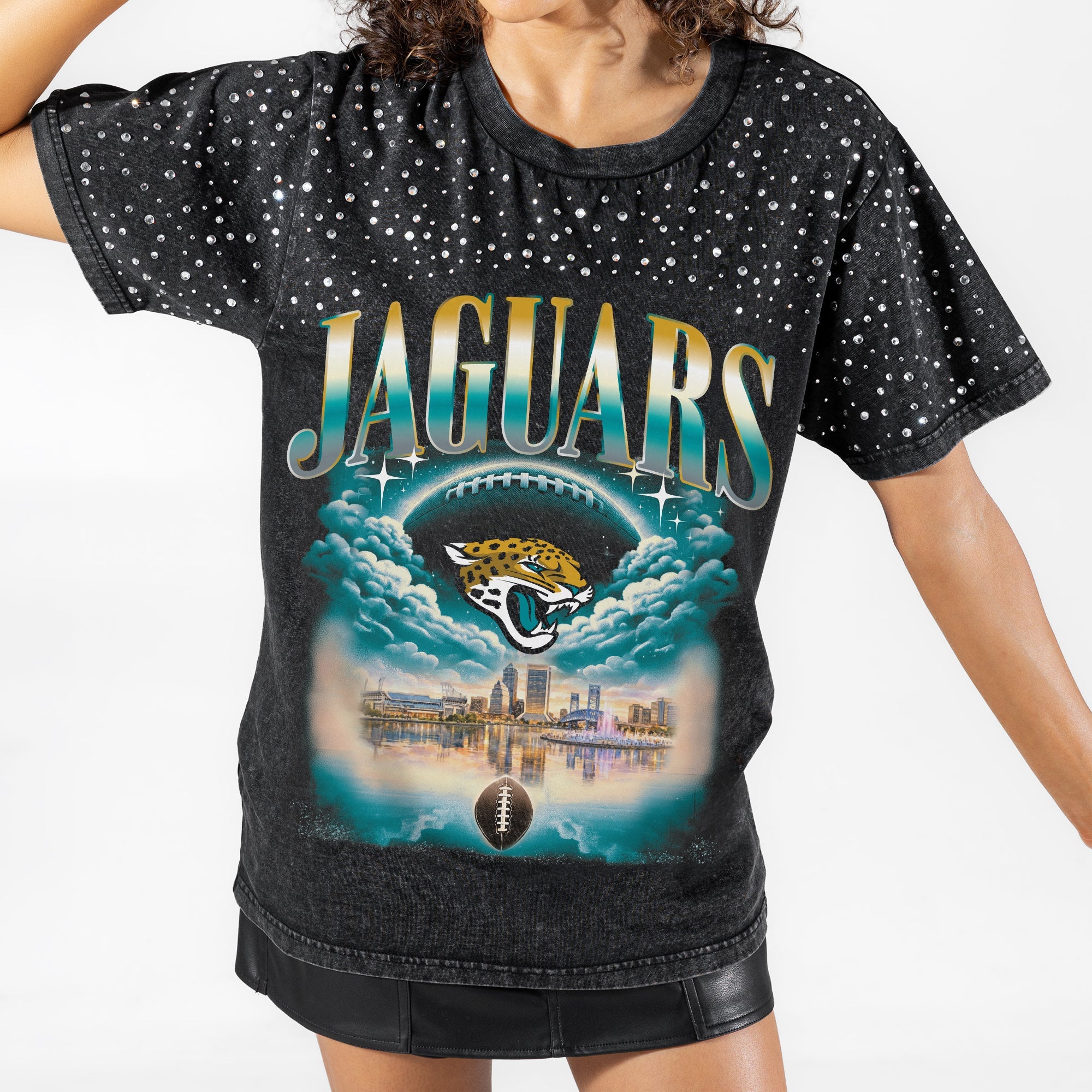JACKSONVILLE JAGUARS SKY'S THE LIMIT VINTAGE WASH RHINESTONE TEE