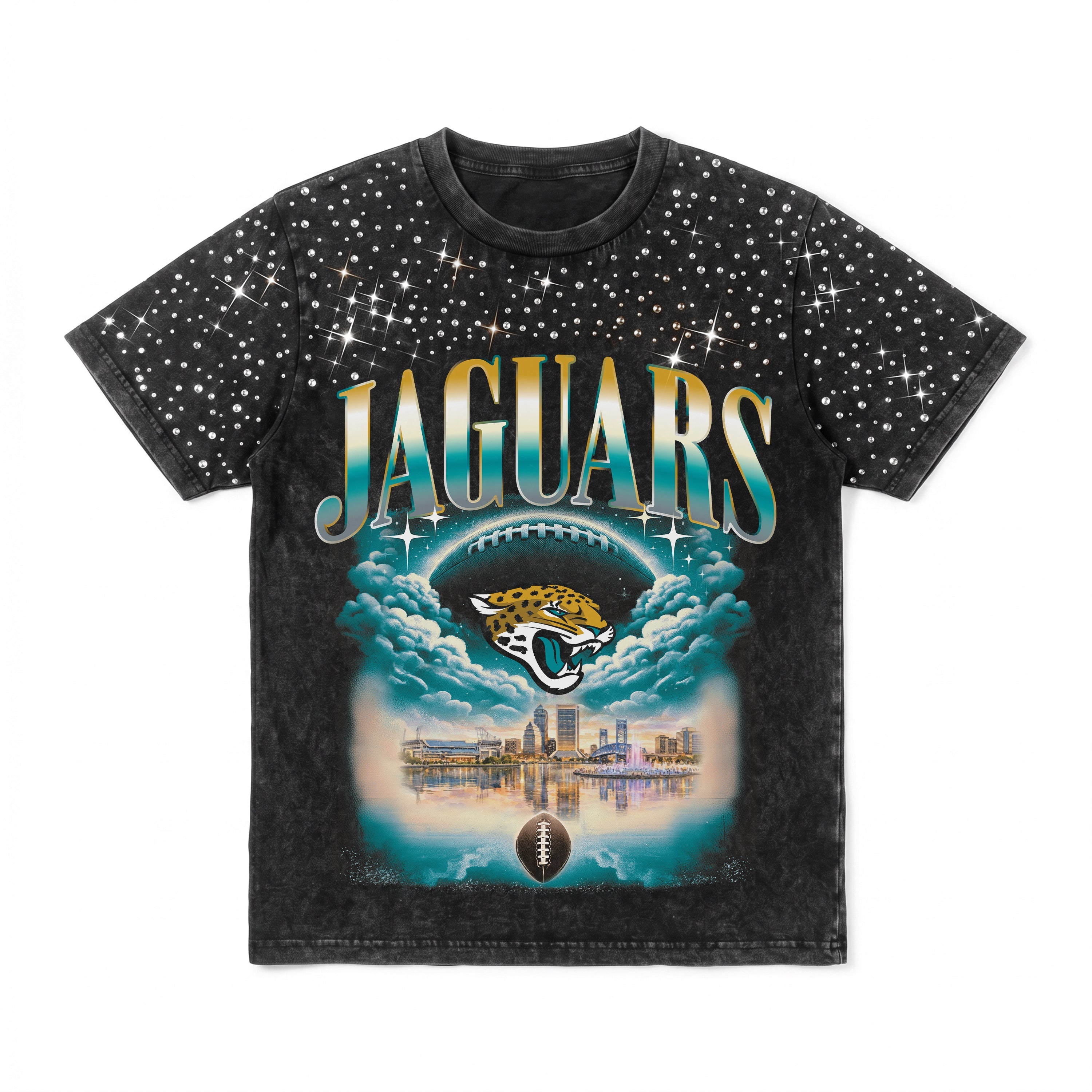 JACKSONVILLE JAGUARS SKY'S THE LIMIT VINTAGE WASH RHINESTONE TEE