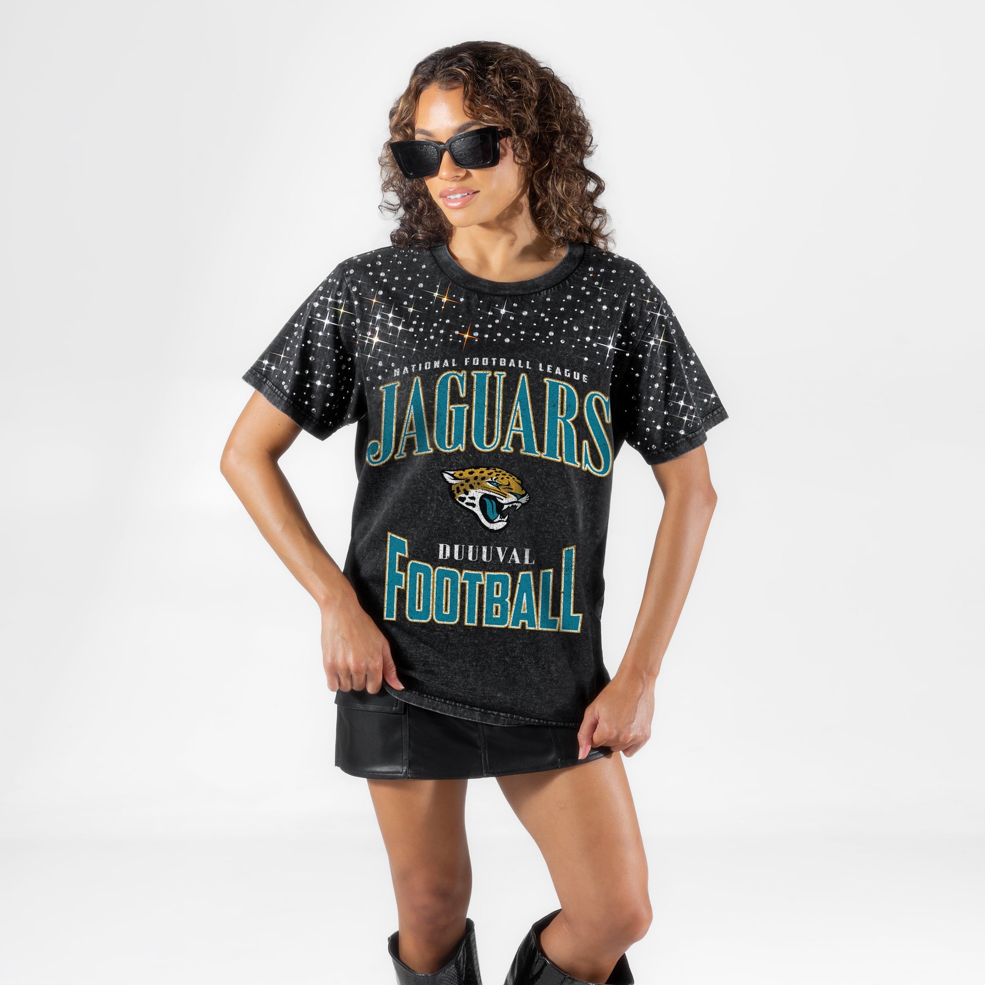 JACKSONVILLE JAGUARS IN THE ZONE VINTAGE WASH RHINESTONE TEE