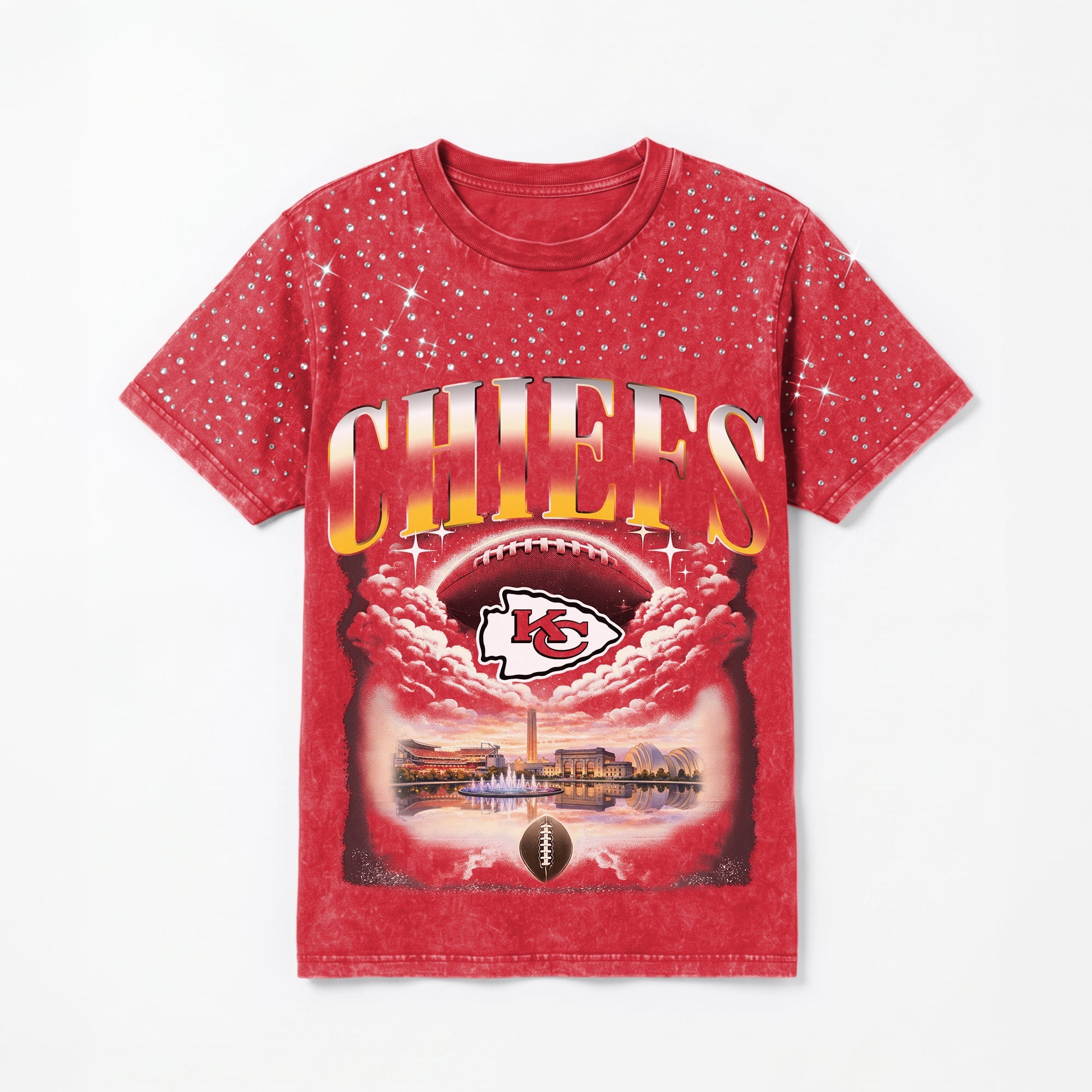 KANSAS CITY CHIEFS SKY'S THE LIMIT VINTAGE WASH RHINESTONE TEE