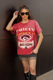 KANSAS CITY CHIEFS SKY'S THE LIMIT VINTAGE WASH RHINESTONE TEE