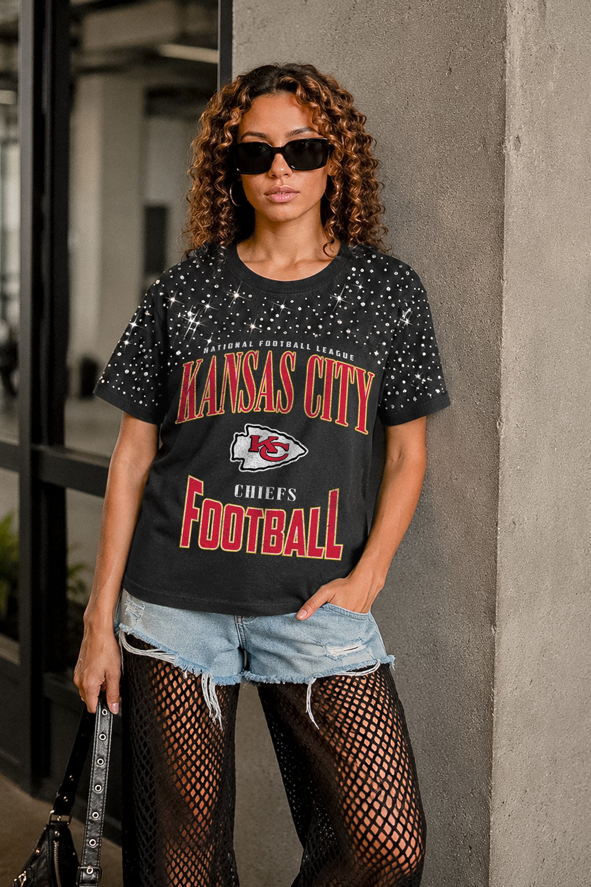 KANSAS CITY CHIEFS IN THE ZONE VINTAGE WASH RHINESTONE TEE