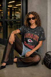 KANSAS CITY CHIEFS IN THE ZONE VINTAGE WASH RHINESTONE TEE