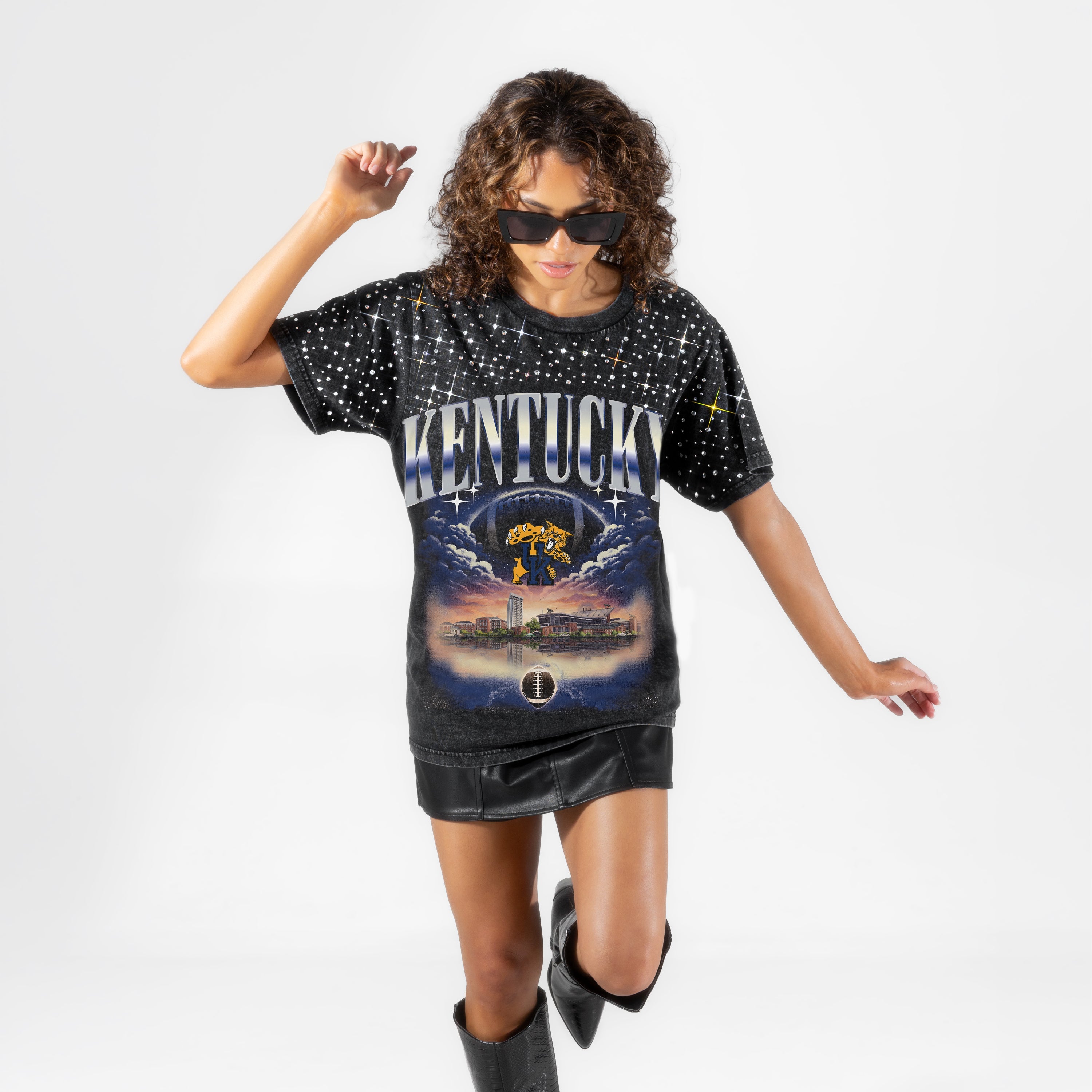 KENTUCKY WILDCATS SKY'S THE LIMIT VINTAGE WASH RHINESTONE TEE