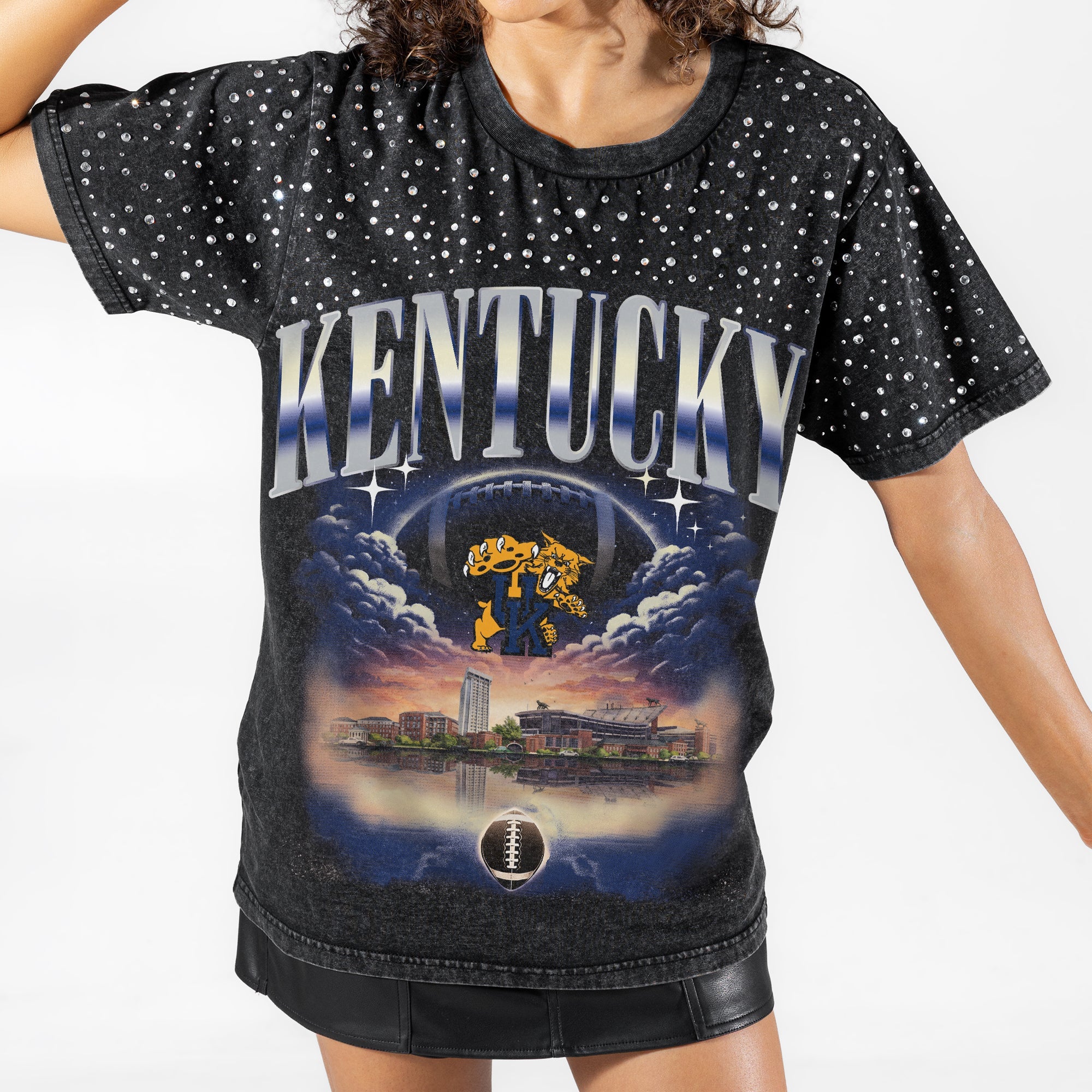 KENTUCKY WILDCATS SKY'S THE LIMIT VINTAGE WASH RHINESTONE TEE