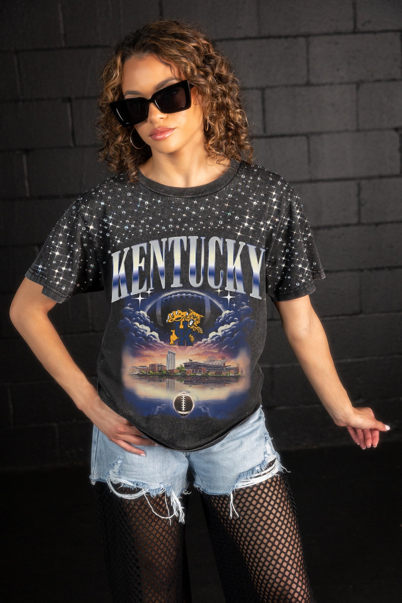 KENTUCKY WILDCATS SKY'S THE LIMIT VINTAGE WASH RHINESTONE TEE