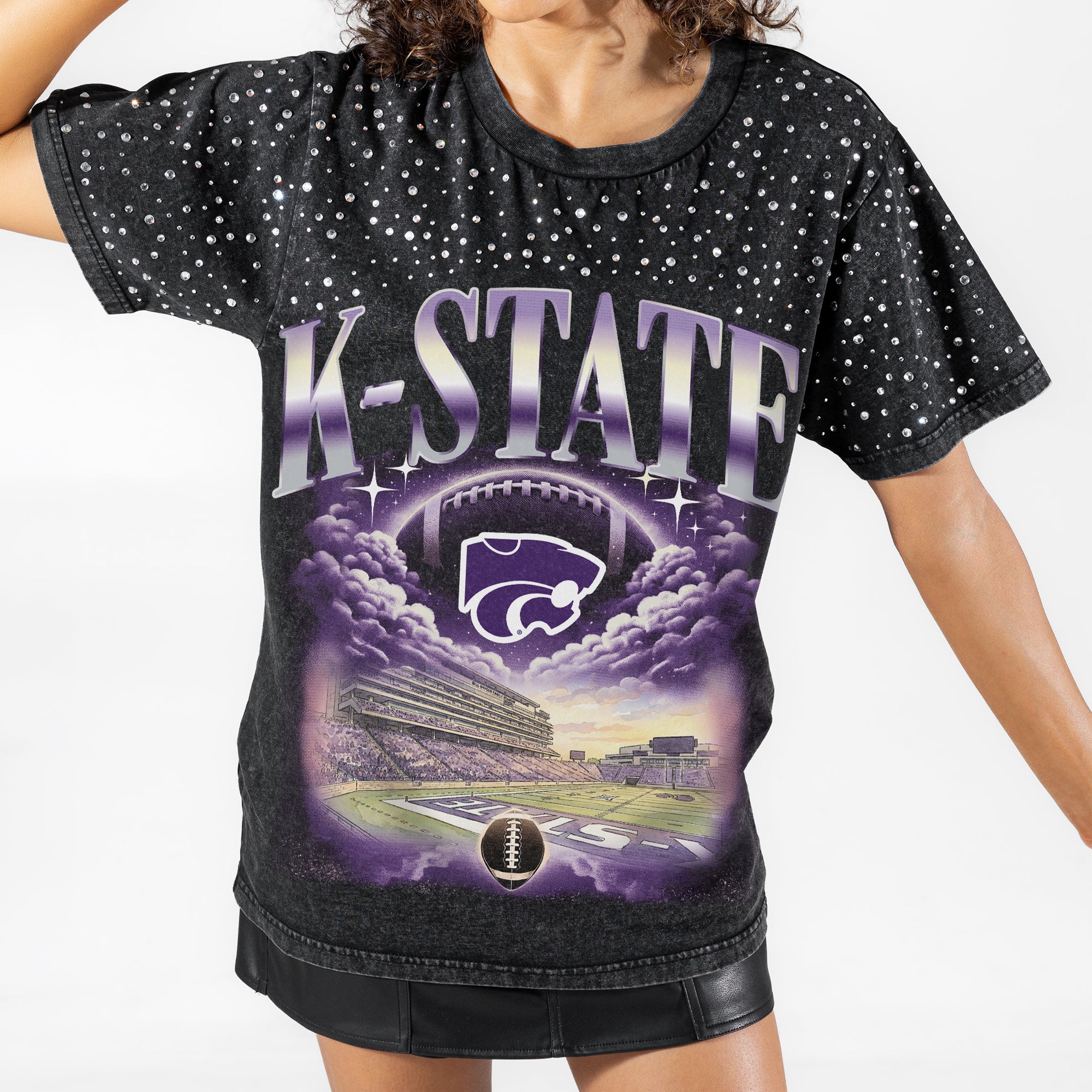KANSAS STATE WILDCATS SKY'S THE LIMIT VINTAGE WASH RHINESTONE TEE