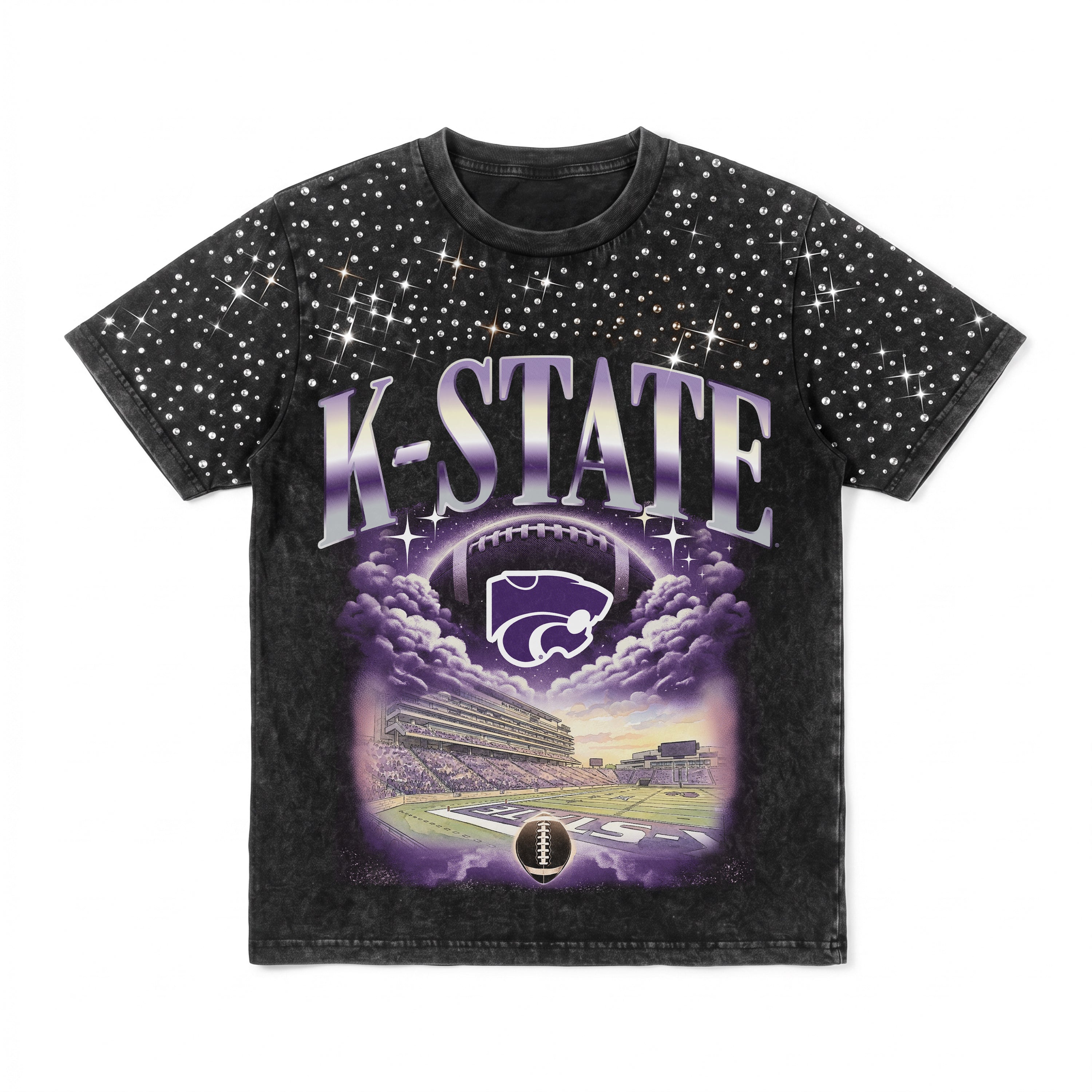 KANSAS STATE WILDCATS SKY'S THE LIMIT VINTAGE WASH RHINESTONE TEE