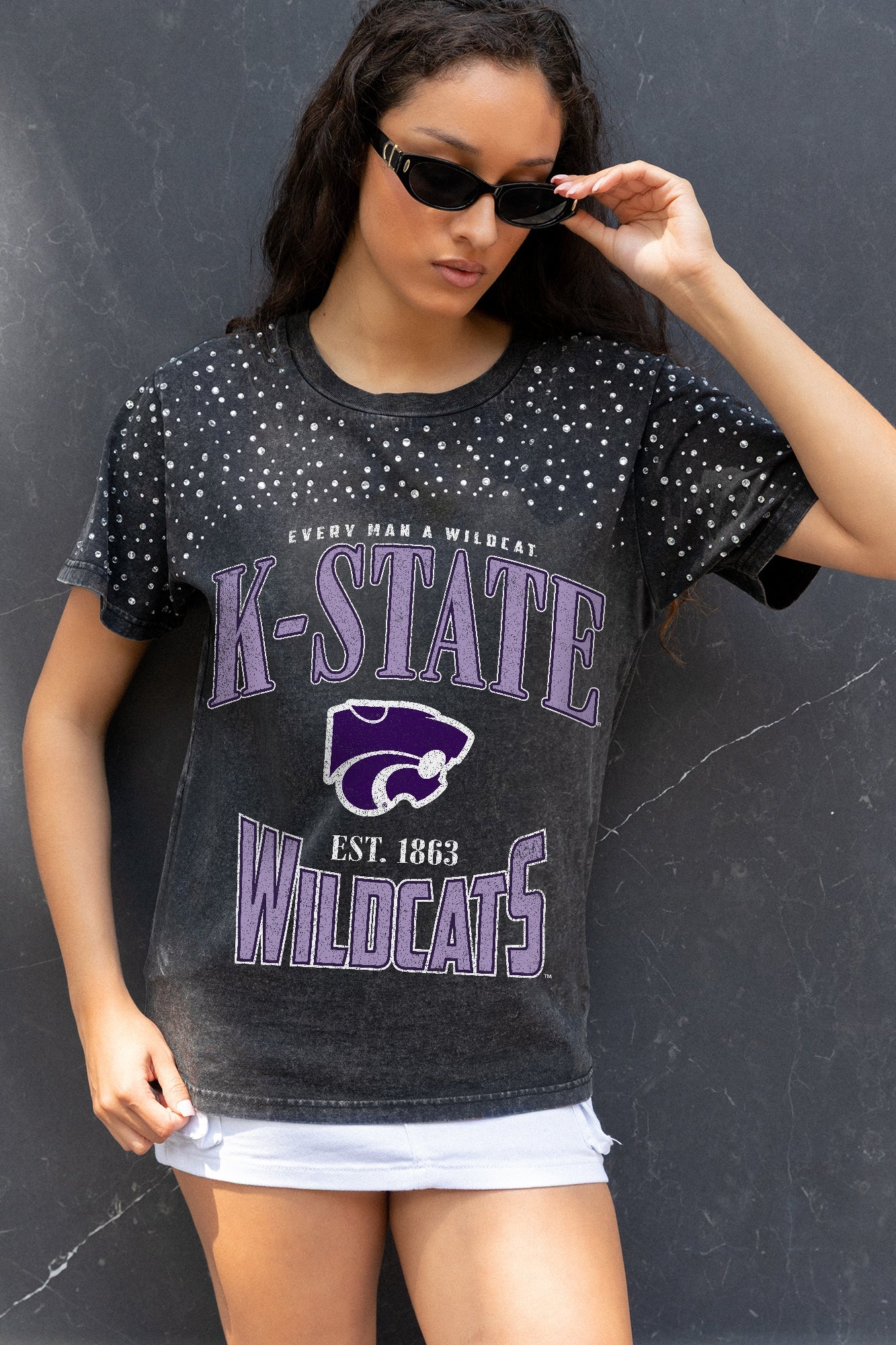KANSAS STATE WILDCATS IN THE ZONE VINTAGE WASH RHINESTONE TEE