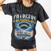 LOS ANGELES CHARGERS SKY'S THE LIMIT VINTAGE WASH RHINESTONE TEE