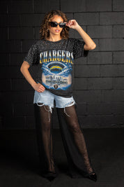 LOS ANGELES CHARGERS SKY'S THE LIMIT VINTAGE WASH RHINESTONE TEE