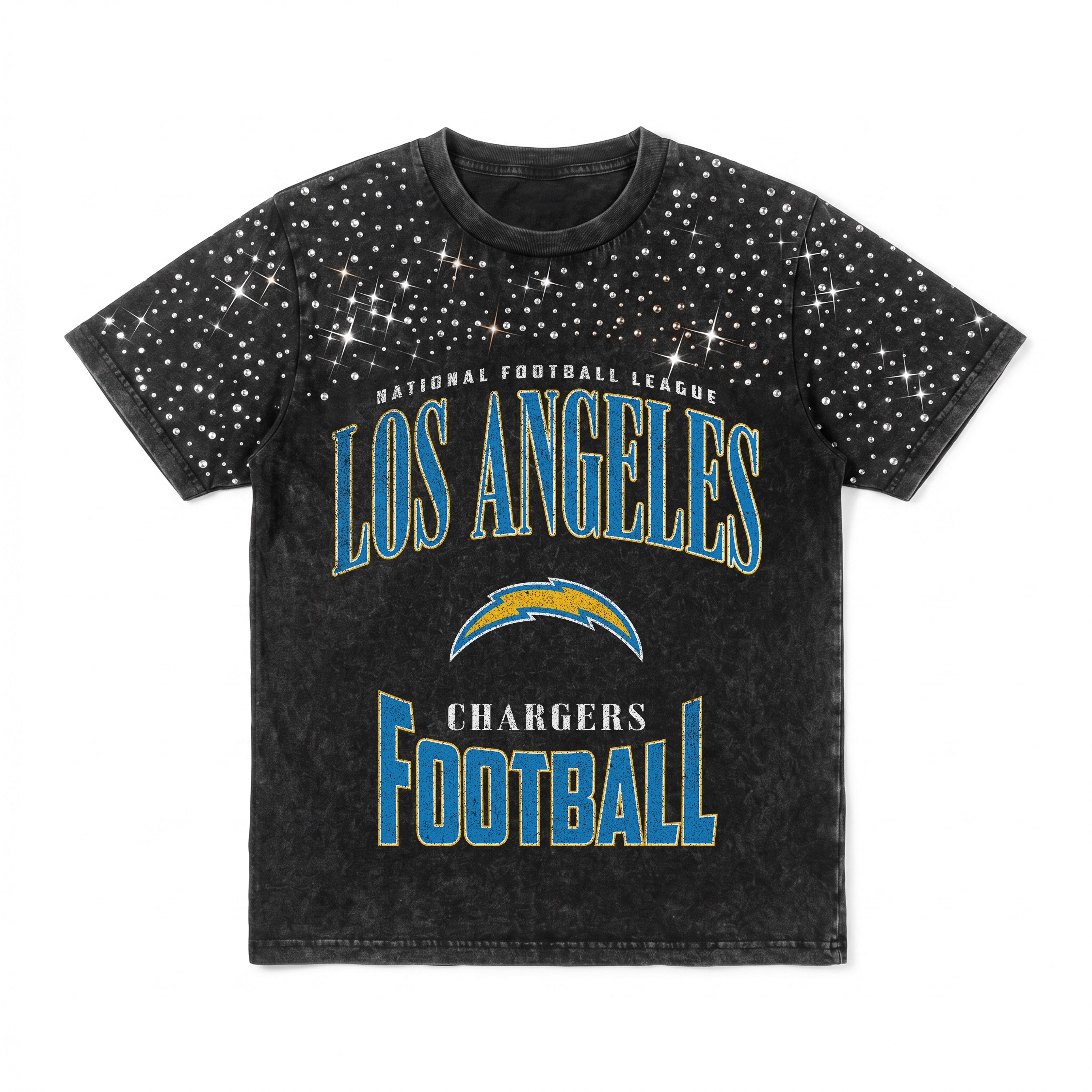 LOS ANGELES CHARGERS IN THE ZONE VINTAGE WASH RHINESTONE TEE