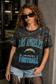 LOS ANGELES CHARGERS IN THE ZONE VINTAGE WASH RHINESTONE TEE