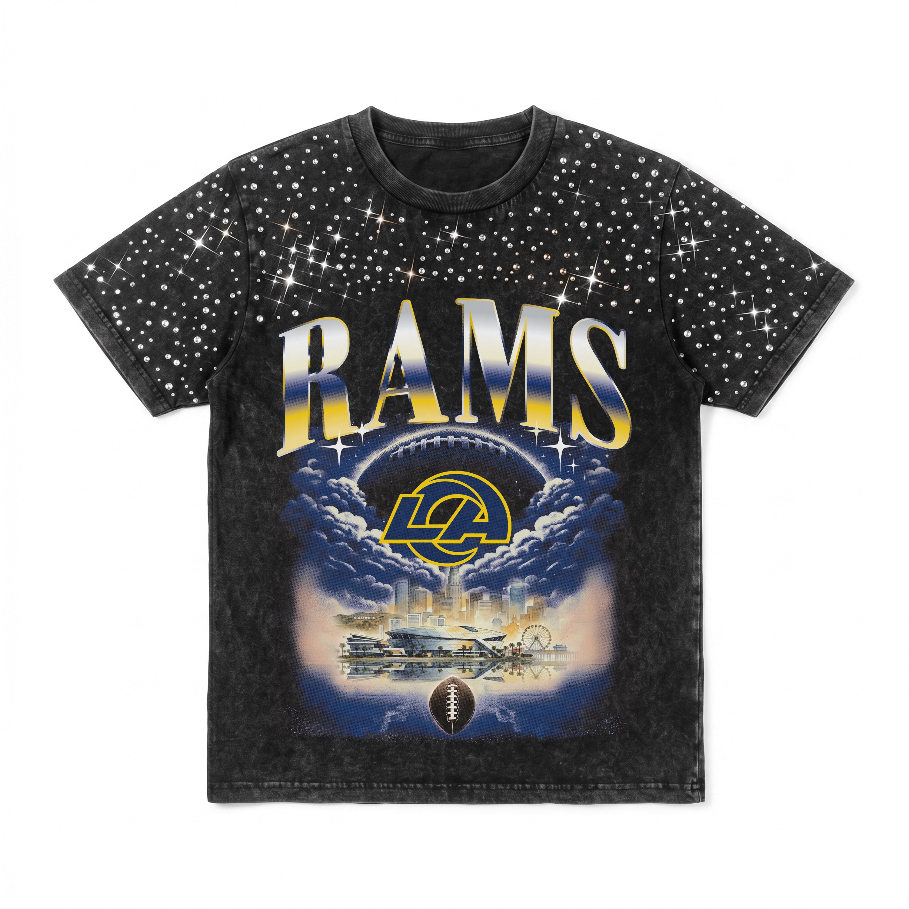 LOS ANGELES RAMS SKY'S THE LIMIT VINTAGE WASH RHINESTONE TEE
