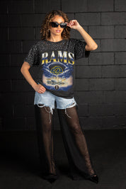 LOS ANGELES RAMS SKY'S THE LIMIT VINTAGE WASH RHINESTONE TEE