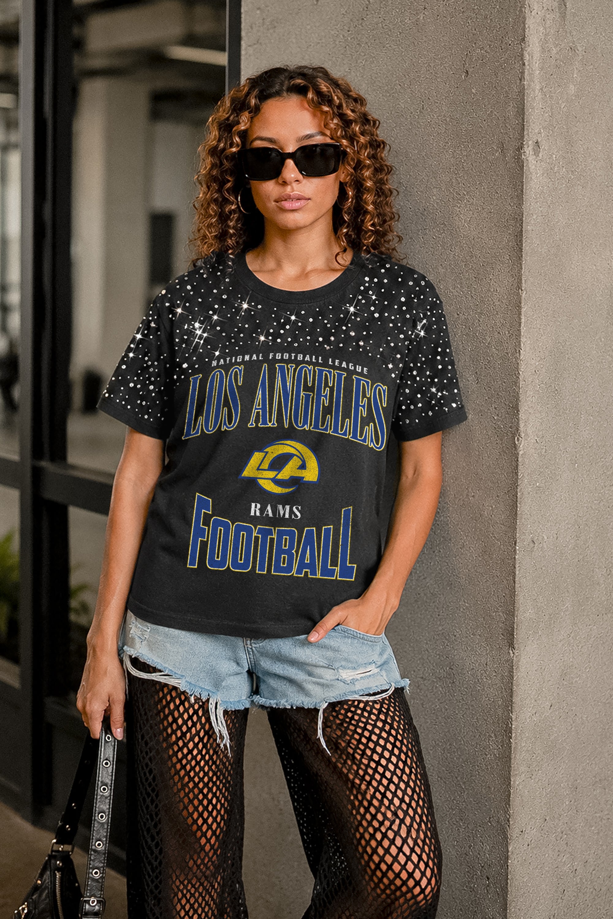 LOS ANGELES RAMS IN THE ZONE VINTAGE WASH RHINESTONE TEE