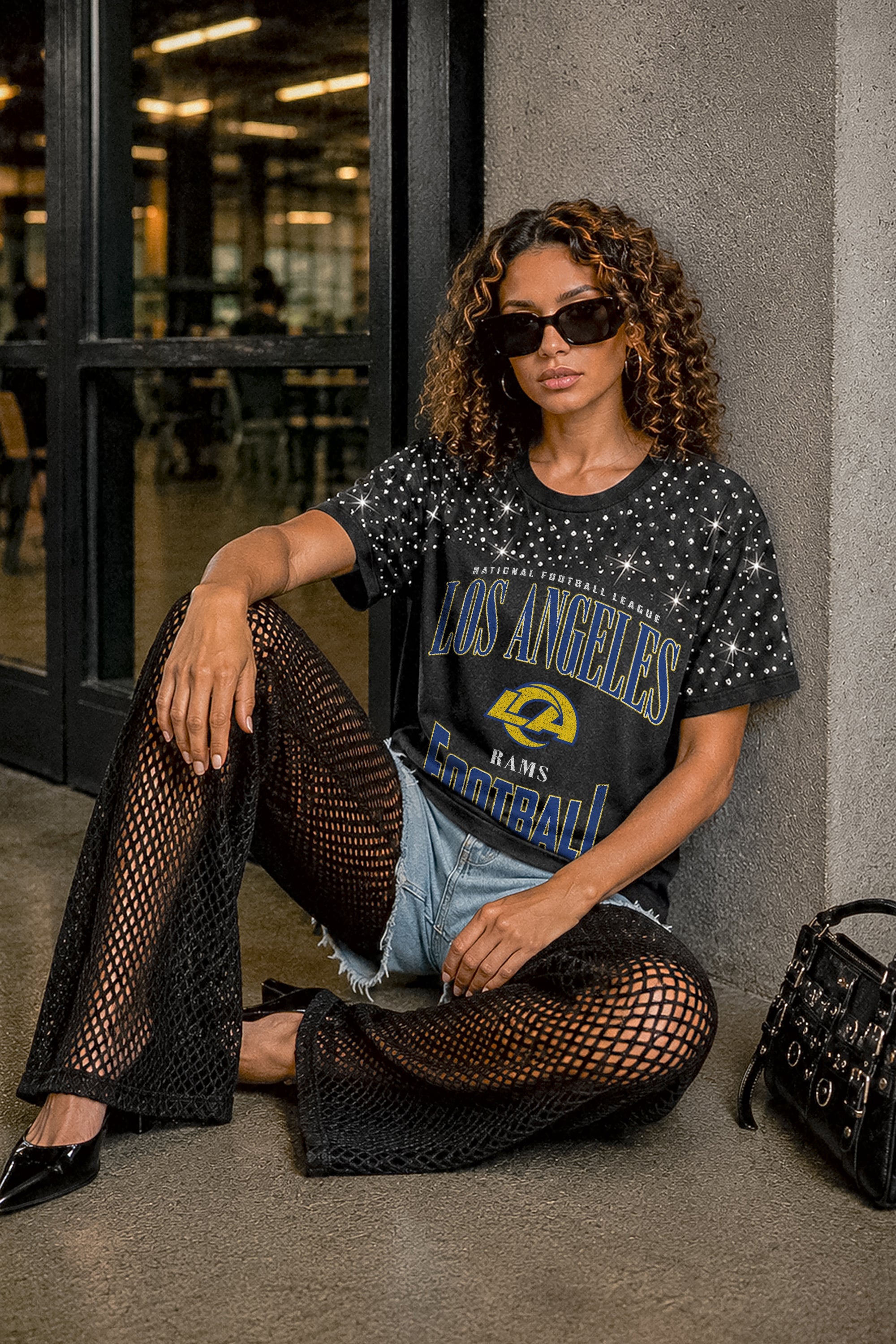 LOS ANGELES RAMS IN THE ZONE VINTAGE WASH RHINESTONE TEE