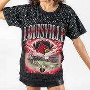 LOUISVILLE CARDINALS SKY'S THE LIMIT VINTAGE WASH RHINESTONE TEE