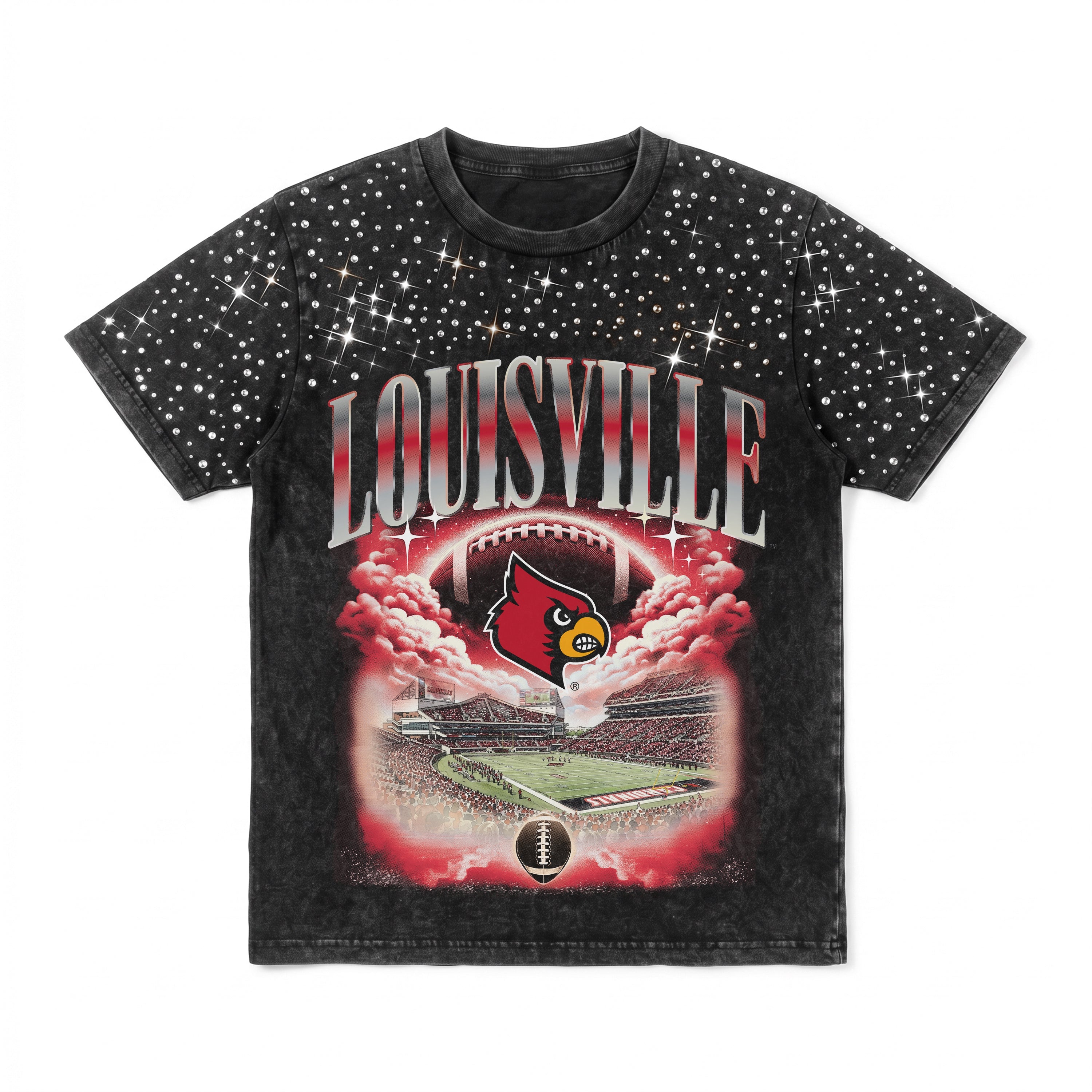 LOUISVILLE CARDINALS SKY'S THE LIMIT VINTAGE WASH RHINESTONE TEE