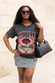 LOUISVILLE CARDINALS SKY'S THE LIMIT VINTAGE WASH RHINESTONE TEE