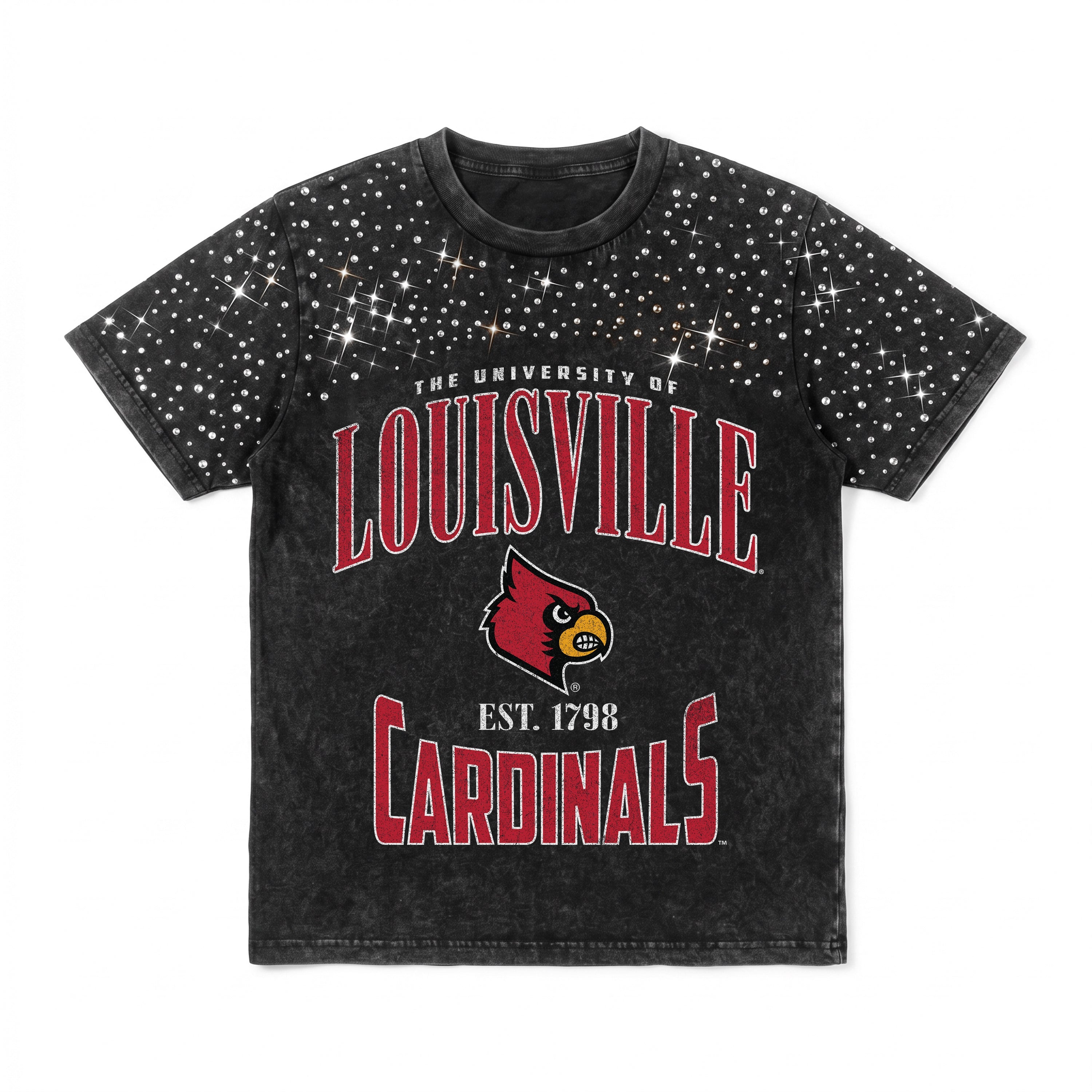 LOUISVILLE CARDINALS IN THE ZONE VINTAGE WASH RHINESTONE TEE
