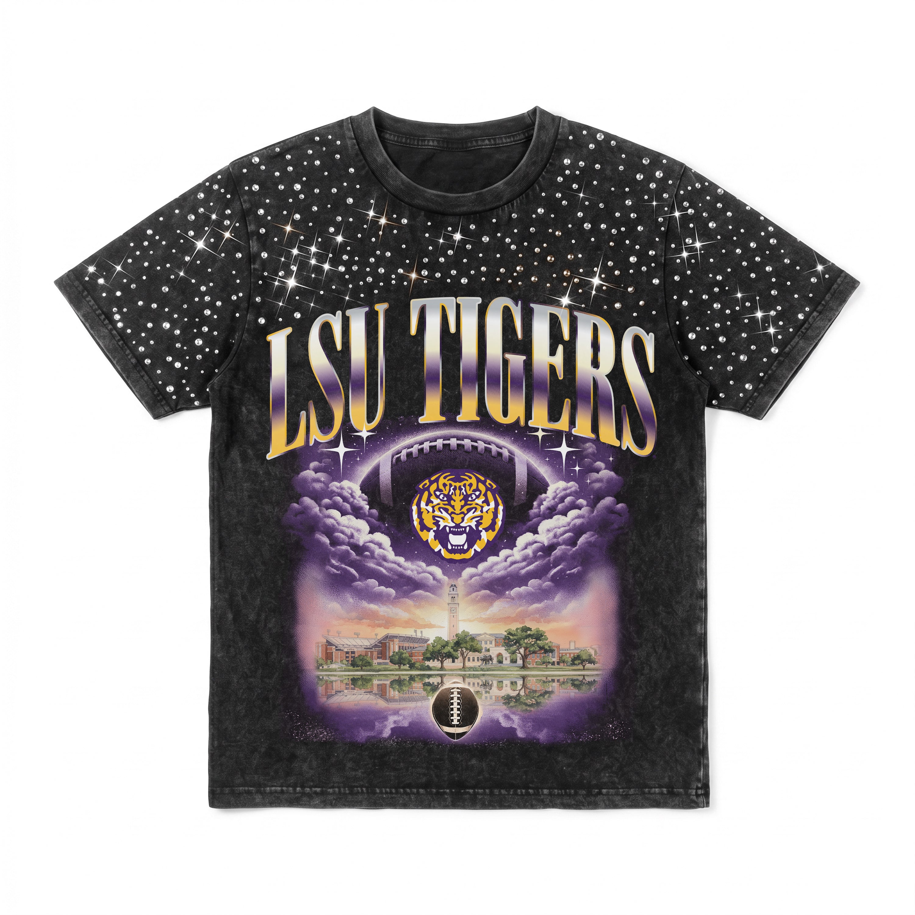 LSU TIGERS SKY'S THE LIMIT VINTAGE WASH RHINESTONE TEE