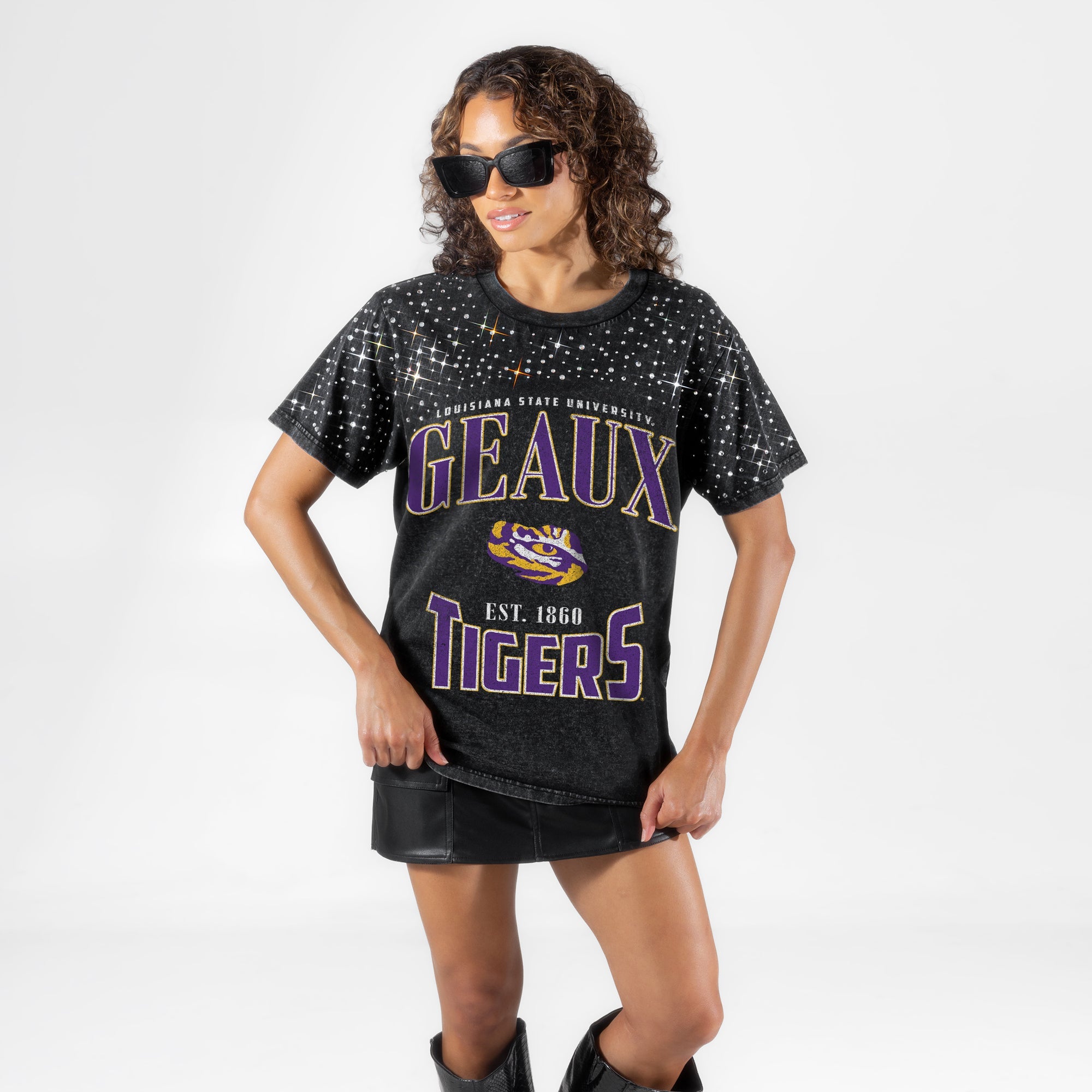 LSU TIGERS IN THE ZONE VINTAGE WASH RHINESTONE TEE