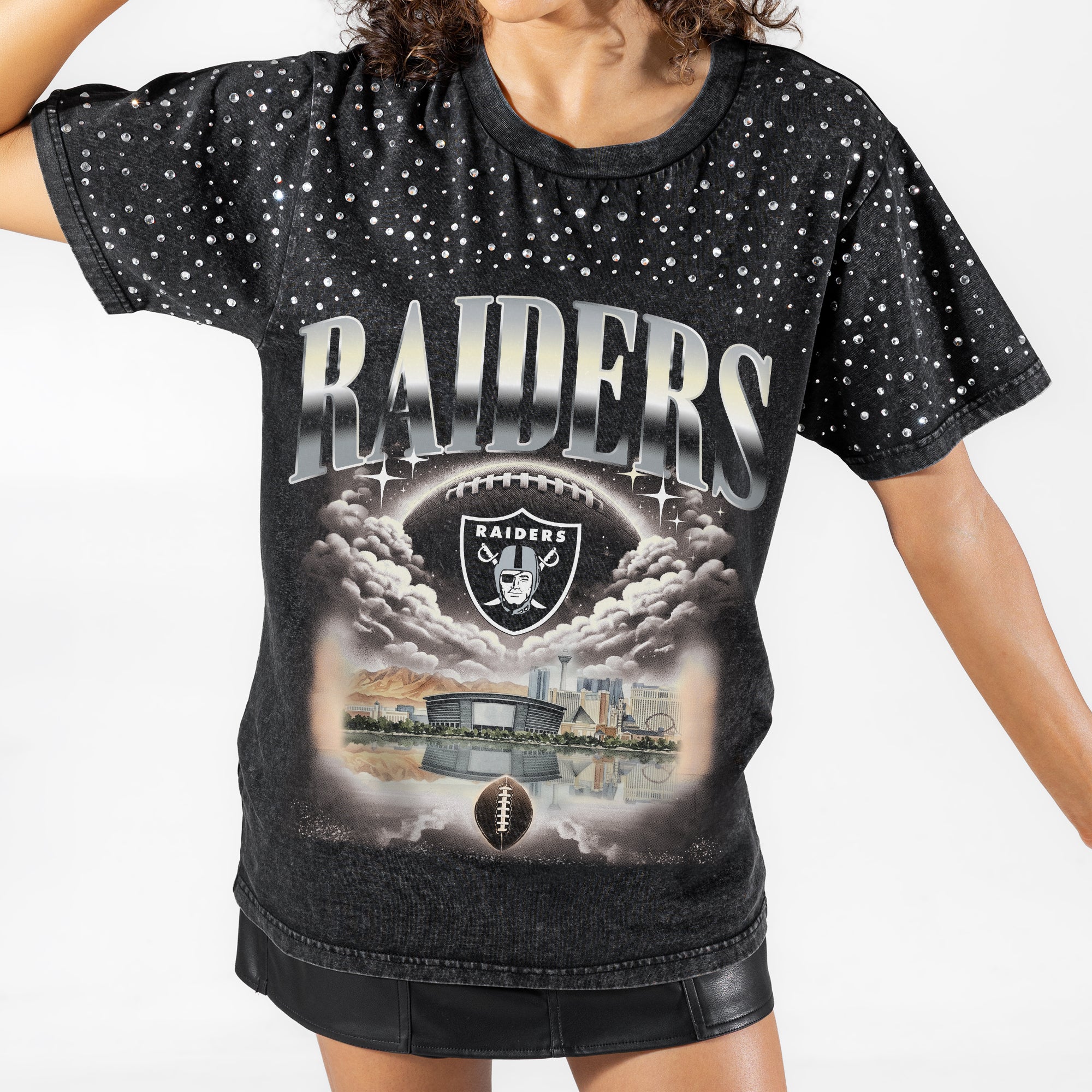 LAS VEGAS RAIDERS SKY'S THE LIMIT VINTAGE WASH RHINESTONE TEE