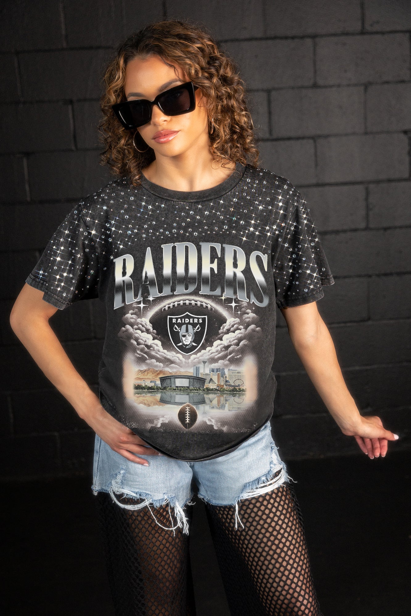 LAS VEGAS RAIDERS SKY'S THE LIMIT VINTAGE WASH RHINESTONE TEE