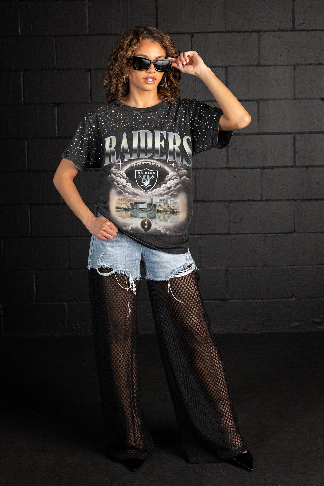 LAS VEGAS RAIDERS SKY'S THE LIMIT VINTAGE WASH RHINESTONE TEE
