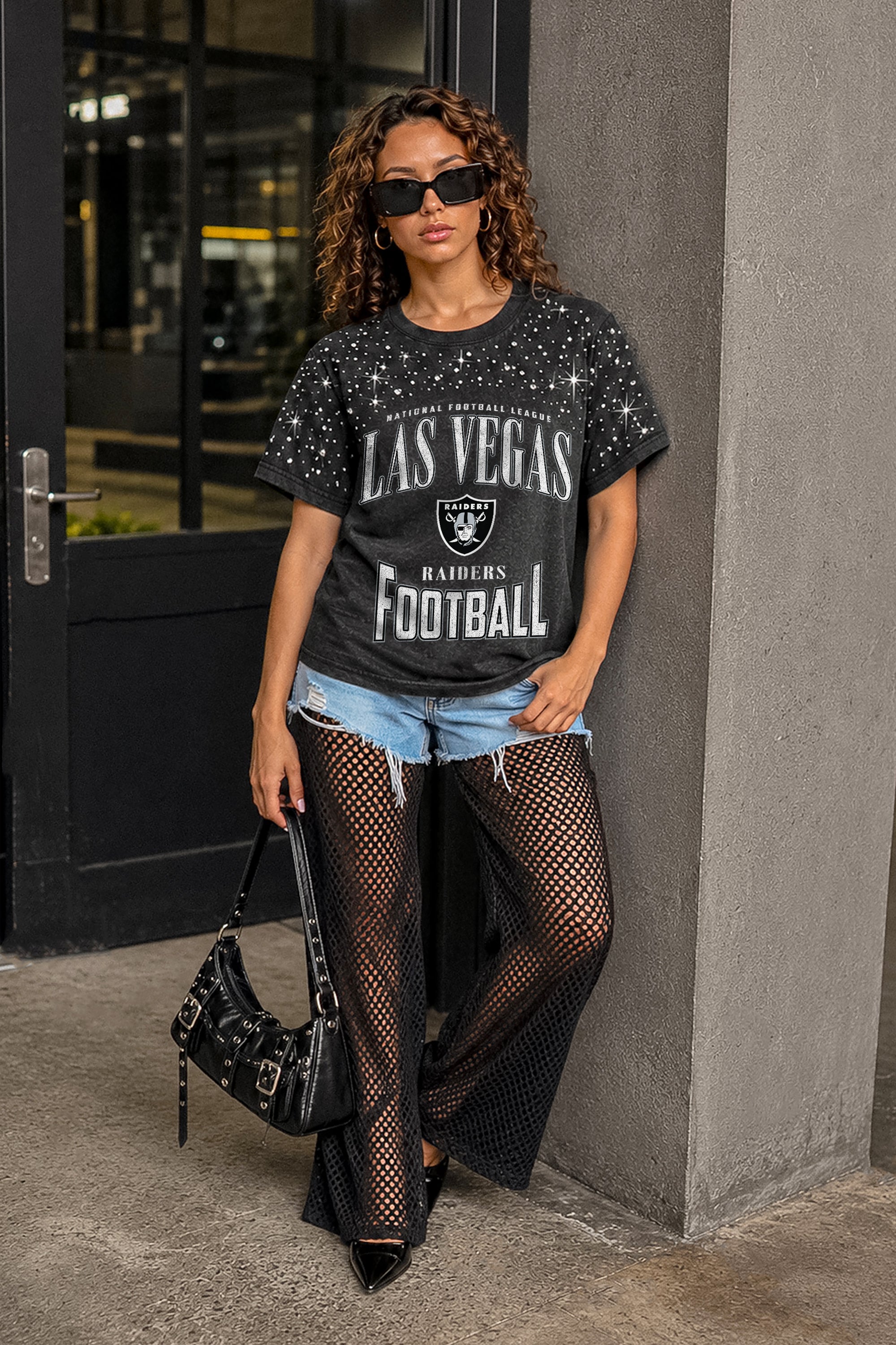 LAS VEGAS RAIDERS IN THE ZONE VINTAGE WASH RHINESTONE TEE