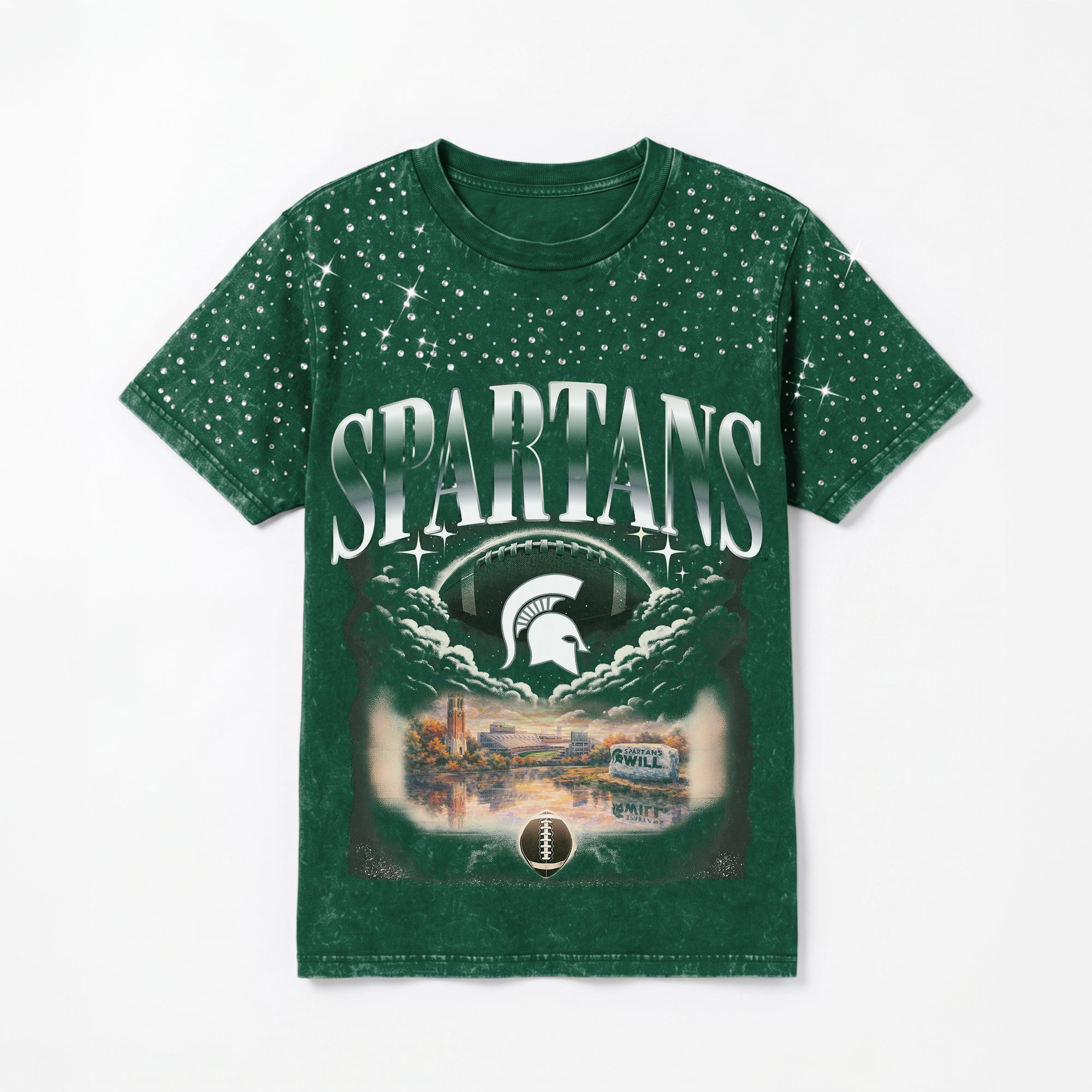 MICHIGAN STATE SPARTANS SKY'S THE LIMIT VINTAGE WASH RHINESTONE TEE