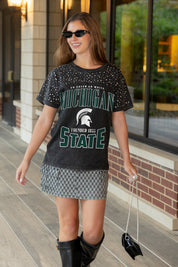 MICHIGAN STATE SPARTANS IN THE ZONE VINTAGE WASH RHINESTONE TEE