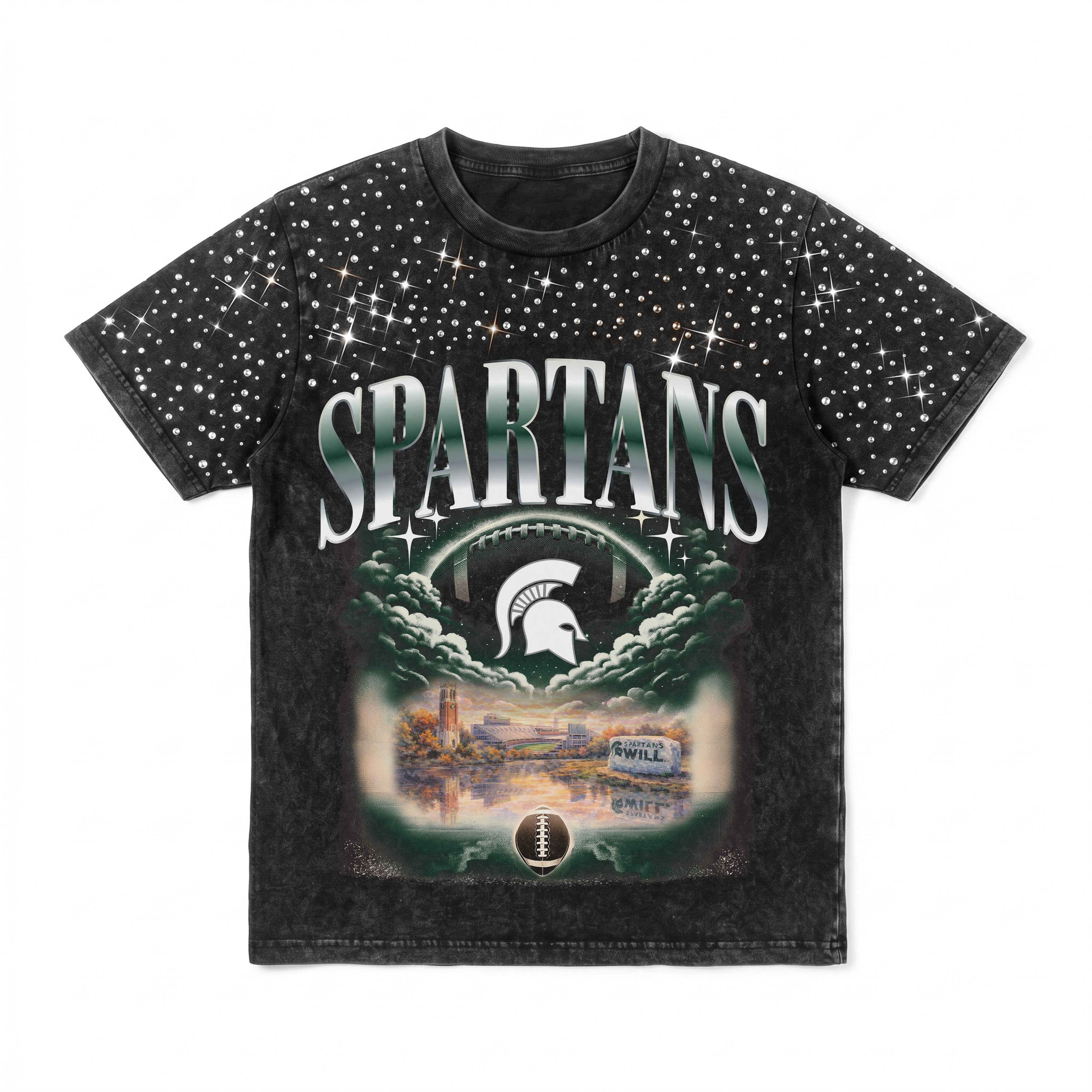 MICHIGAN STATE SPARTANS DREAM BIG VINTAGE WASH RHINESTONE TEE