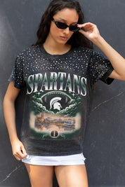 MICHIGAN STATE SPARTANS DREAM BIG VINTAGE WASH RHINESTONE TEE