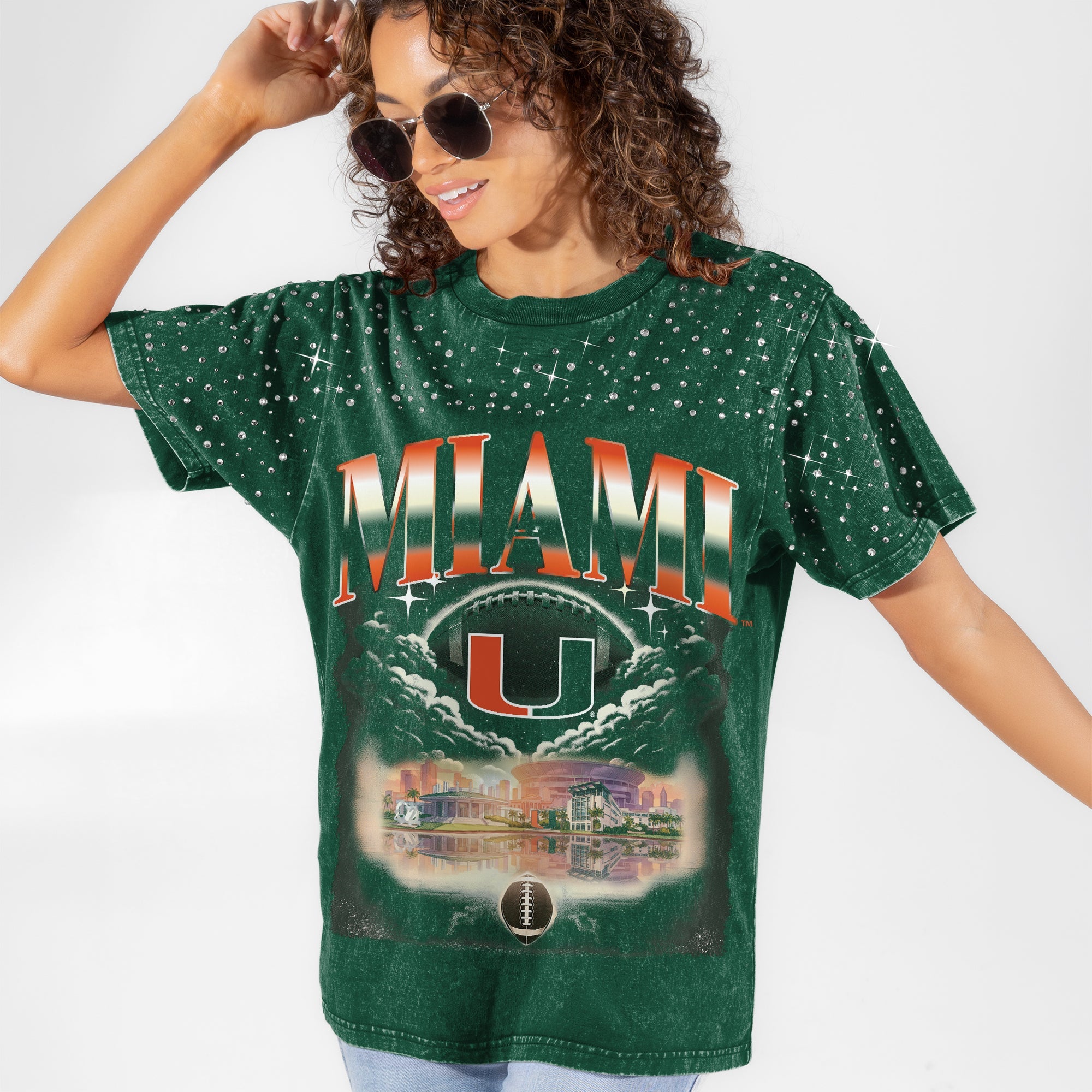MIAMI HURRICANES SKY'S THE LIMIT VINTAGE WASH RHINESTONE TEE