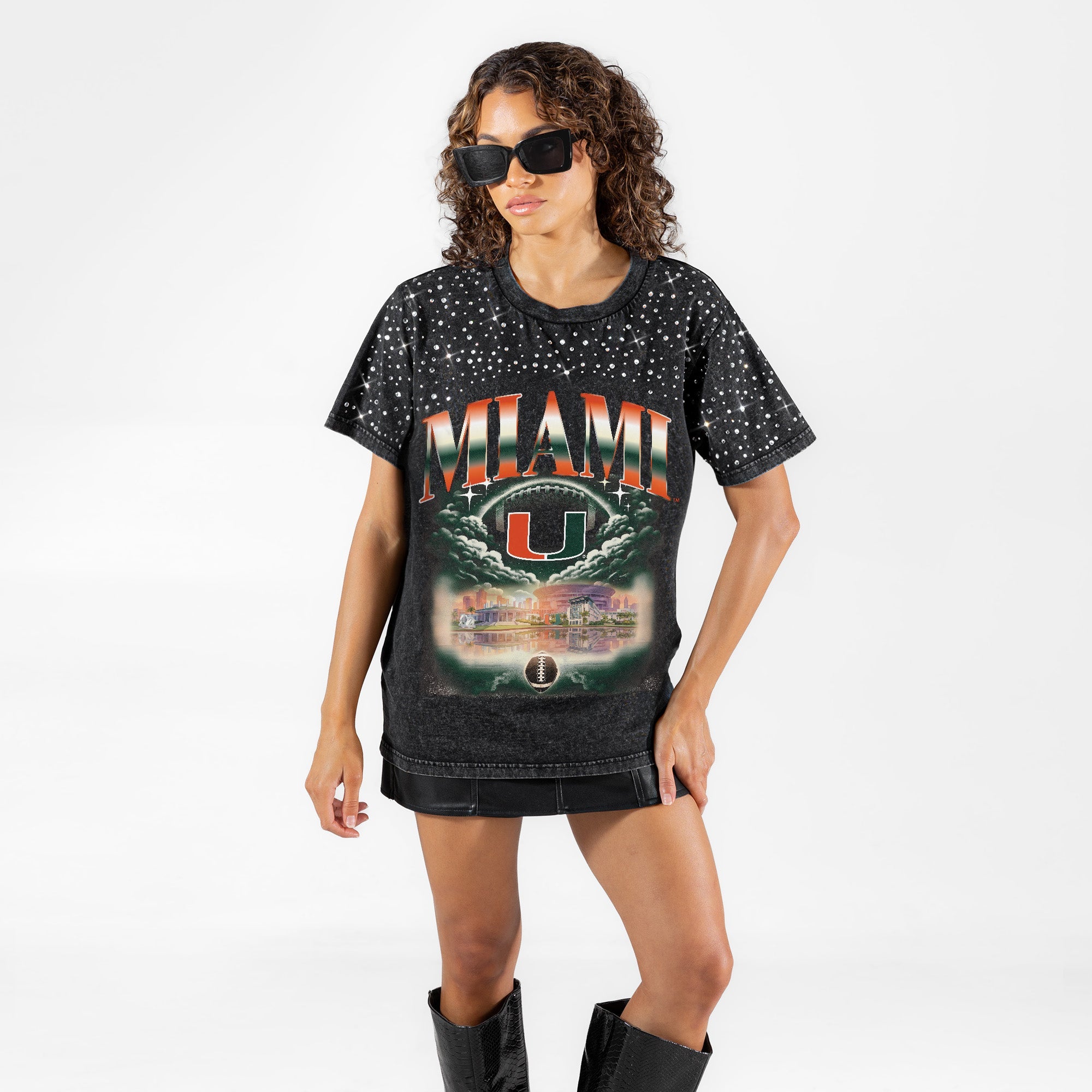 MIAMI HURRICANES DREAM BIG VINTAGE WASH RHINESTONE TEE