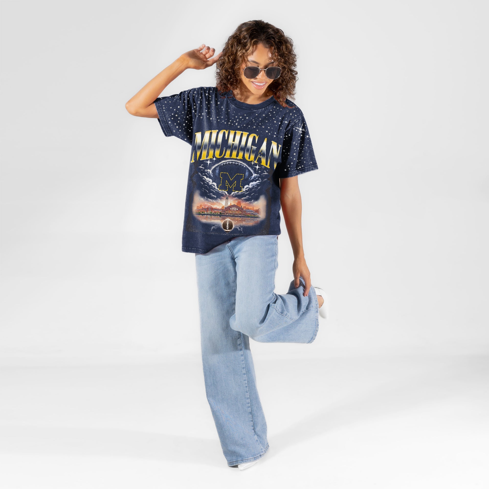 MICHIGAN WOLVERINES SKY'S THE LIMIT VINTAGE WASH RHINESTONE TEE