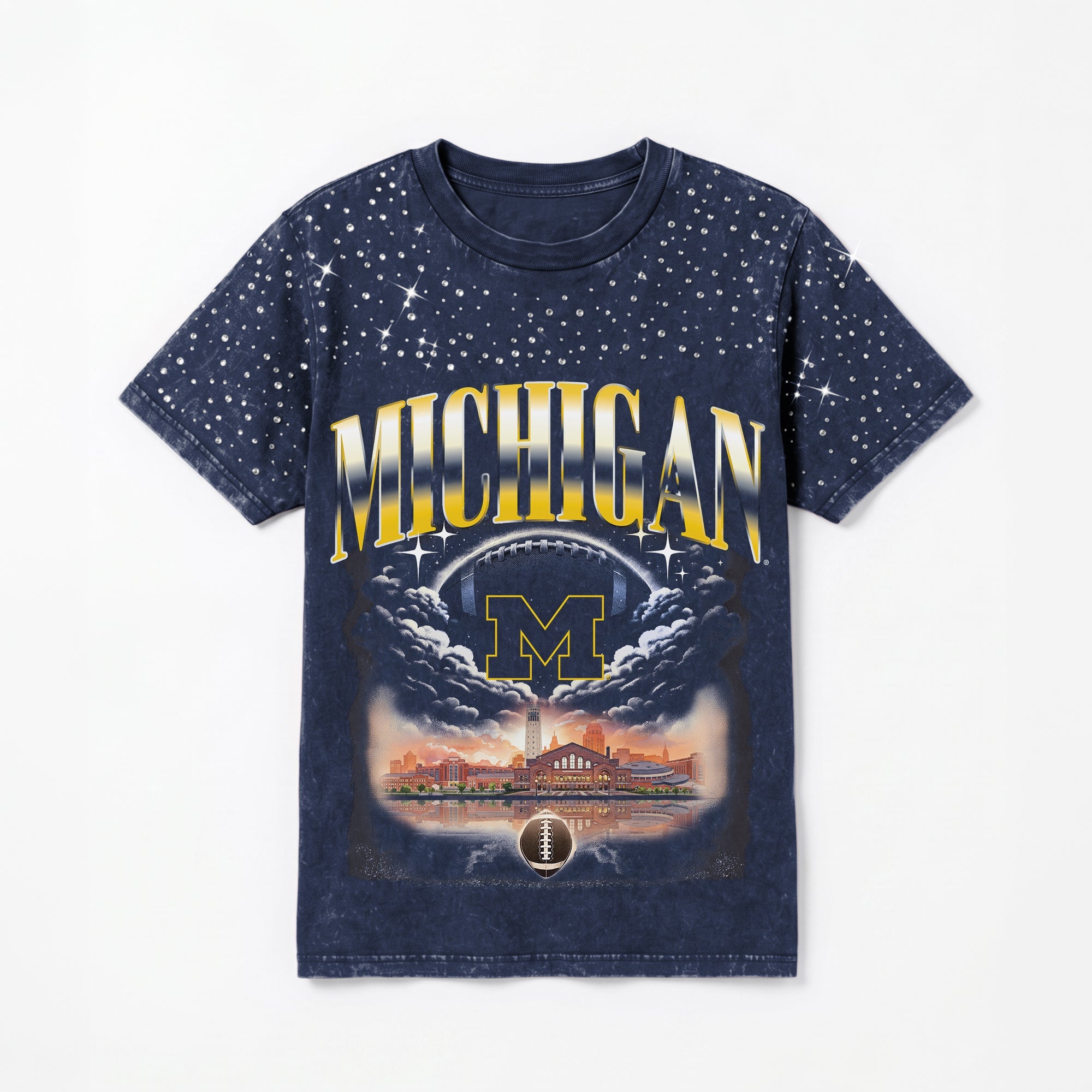 MICHIGAN WOLVERINES SKY'S THE LIMIT VINTAGE WASH RHINESTONE TEE