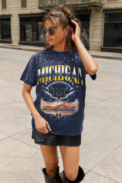 MICHIGAN WOLVERINES SKY'S THE LIMIT VINTAGE WASH RHINESTONE TEE