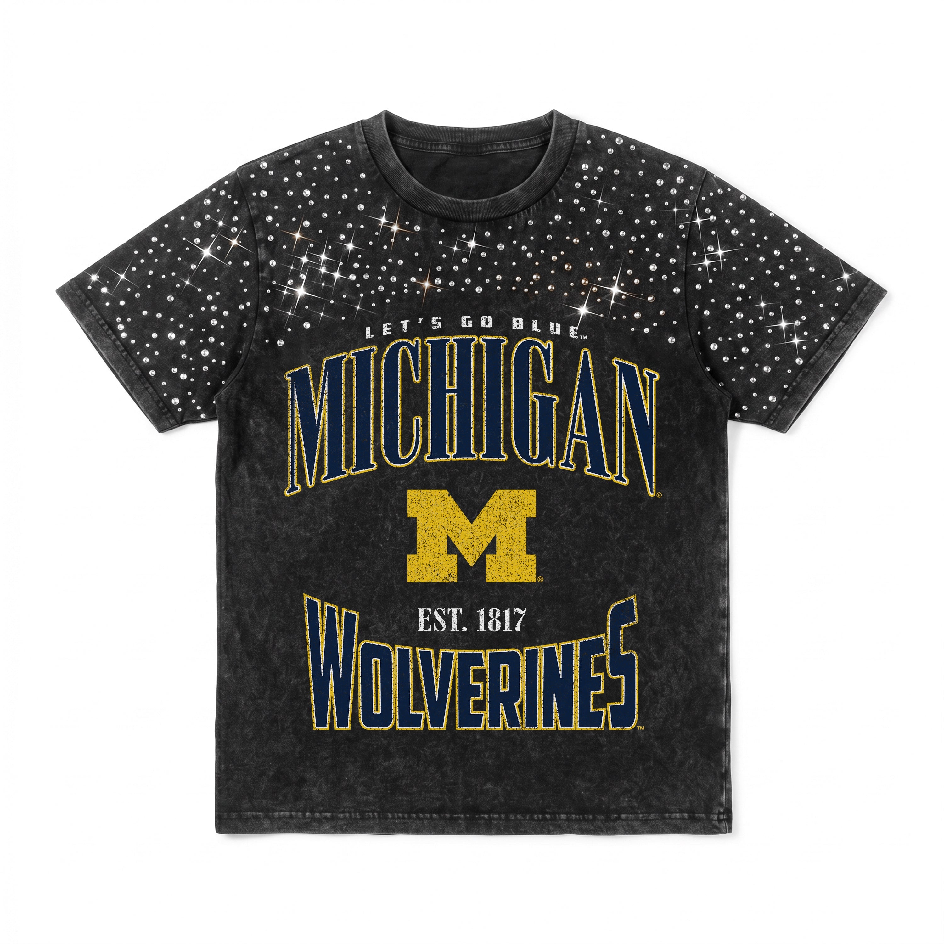 MICHIGAN WOLVERINES IN THE ZONE VINTAGE WASH RHINESTONE TEE